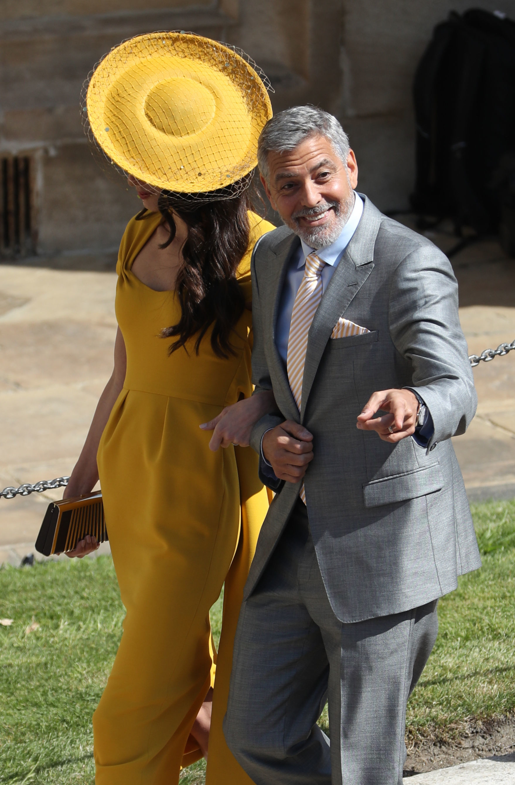 Amal and George Clooney arrive at St George's Chapel, Windsor Castle for the wedding of Meghan Markle and Prince Harry