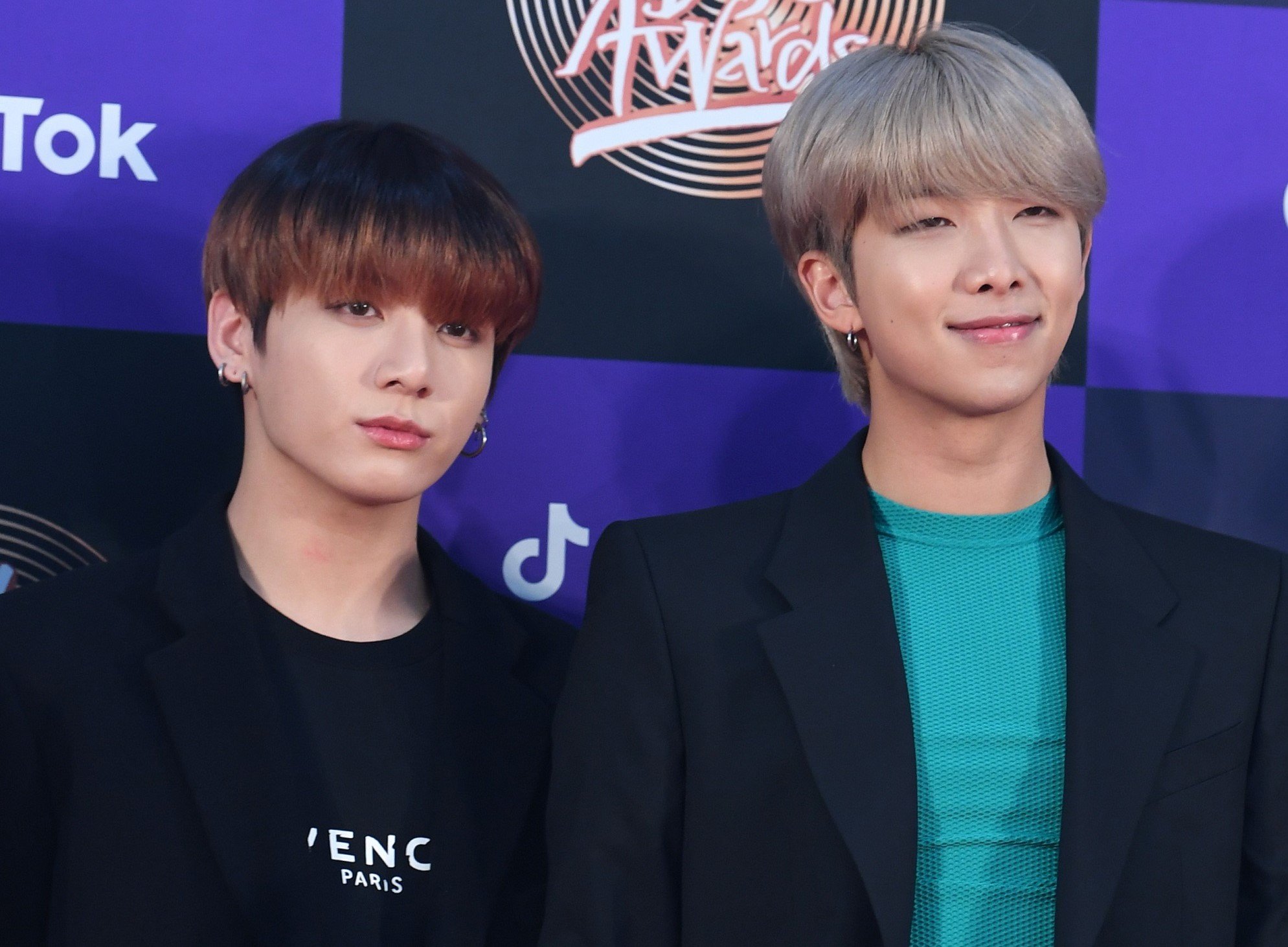 Jungkook and RM of BTS at the 34th Golden Disc Awards in 2020