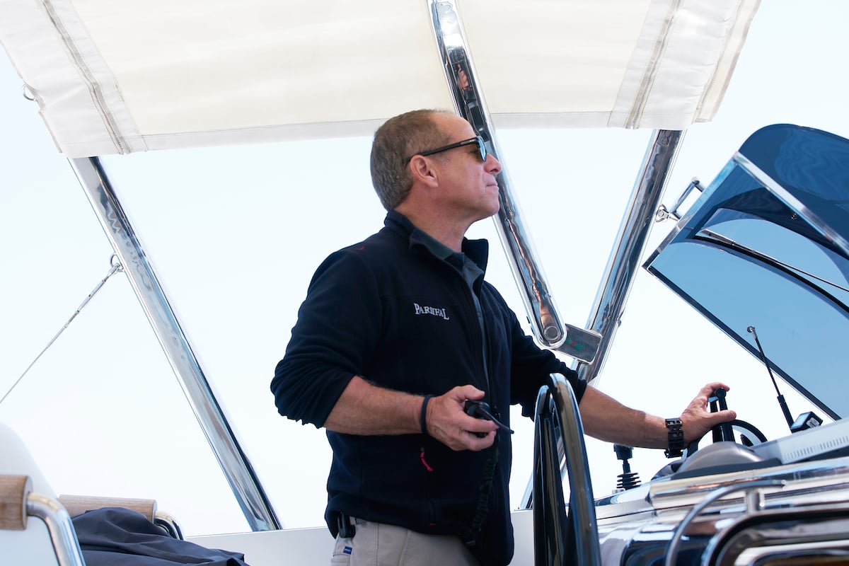 Captain Glenn Shephard at the Parsifal III helm on Below Deck Sailing Yacht 