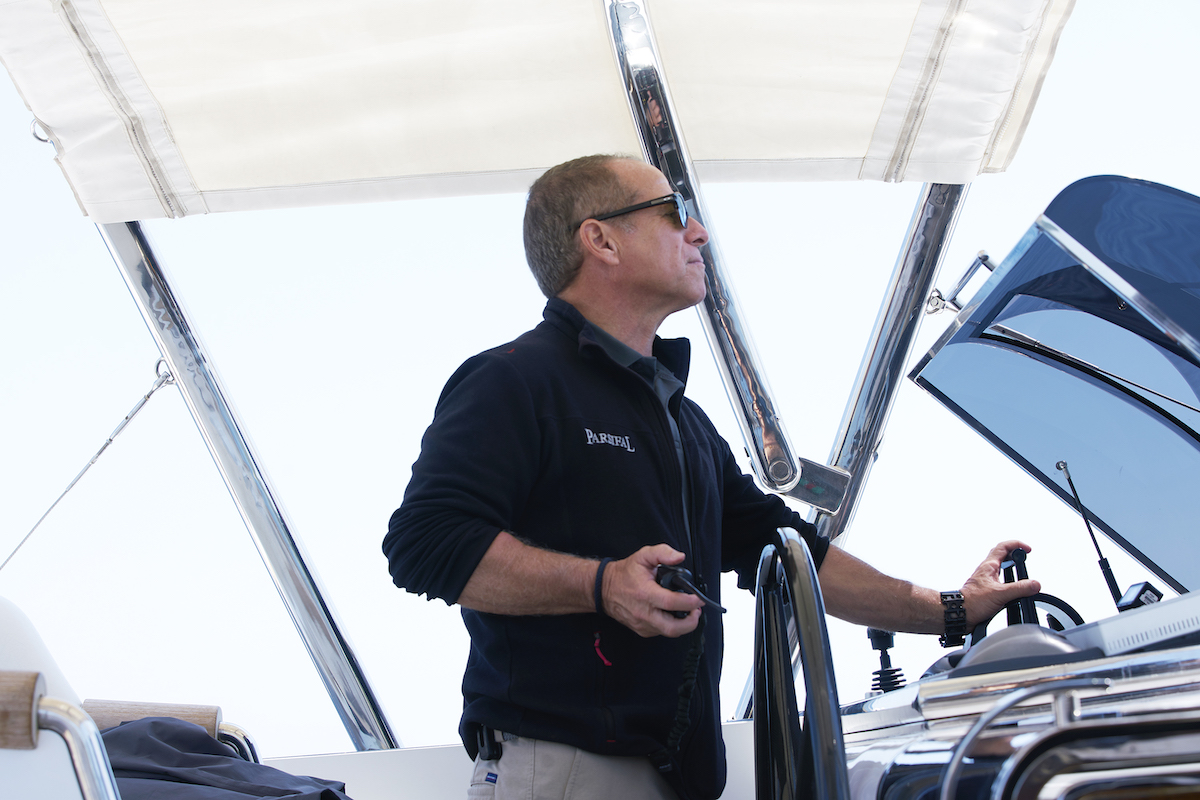 Captain Glenn Shephard at the Parsifal III helm on Below Deck Sailing Yacht 