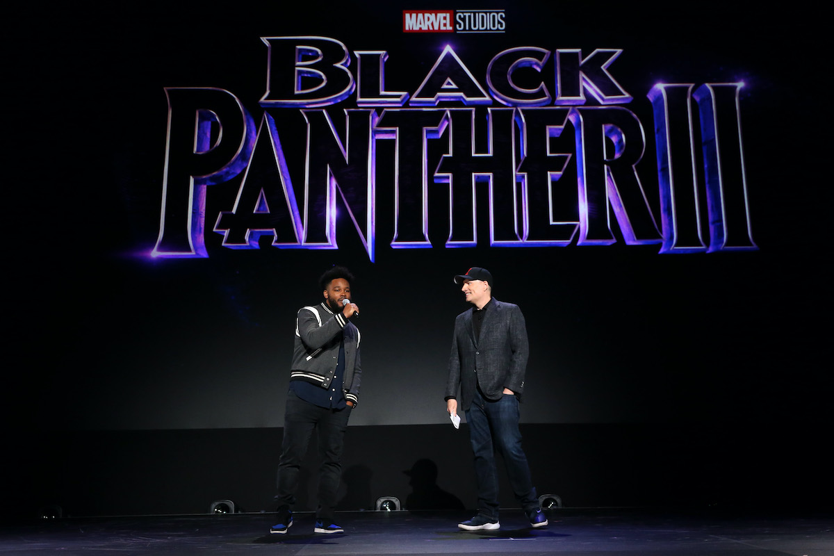 Ryan Coogler and Marvel Studios president Kevin Feige at Disney’s D23 EXPO 2019 in Anaheim, Calif.