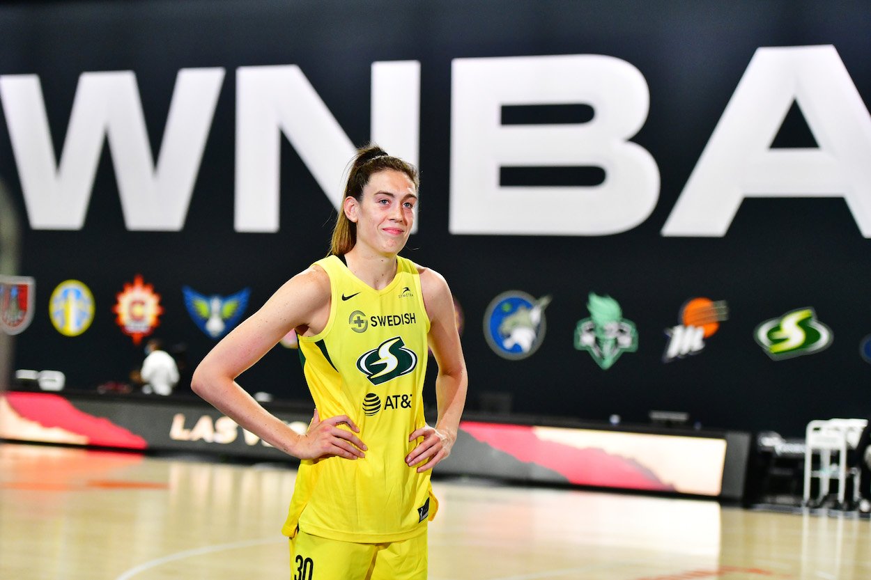 Breanna Stewart of the Seattle Storm is interviewed after a win over the Las Vegas Aces