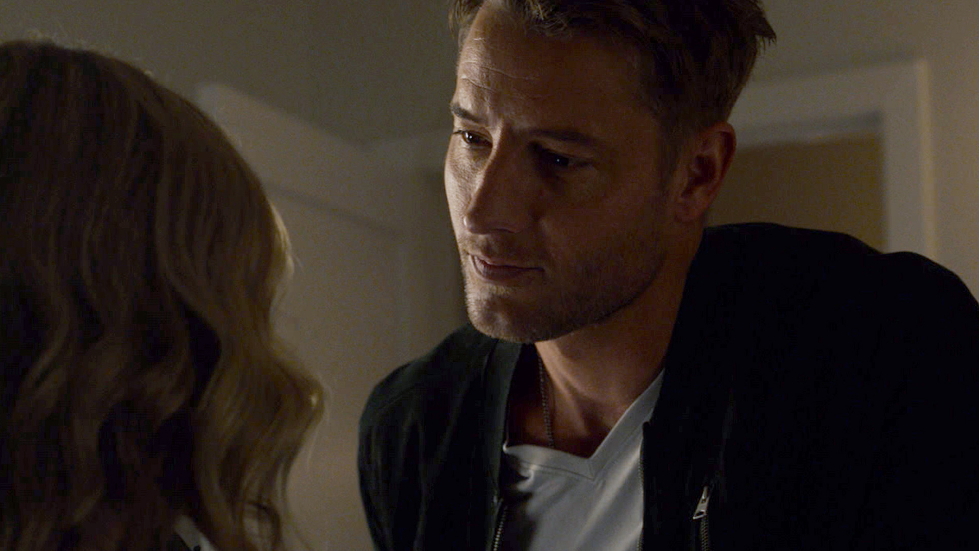 Justin Hartley as Kevin Pearson looks at Caitlin Thompson as Madison Simmons in ‘This Is Us’ Season 5 Episode 14, ‘The Music and the Mirror.’