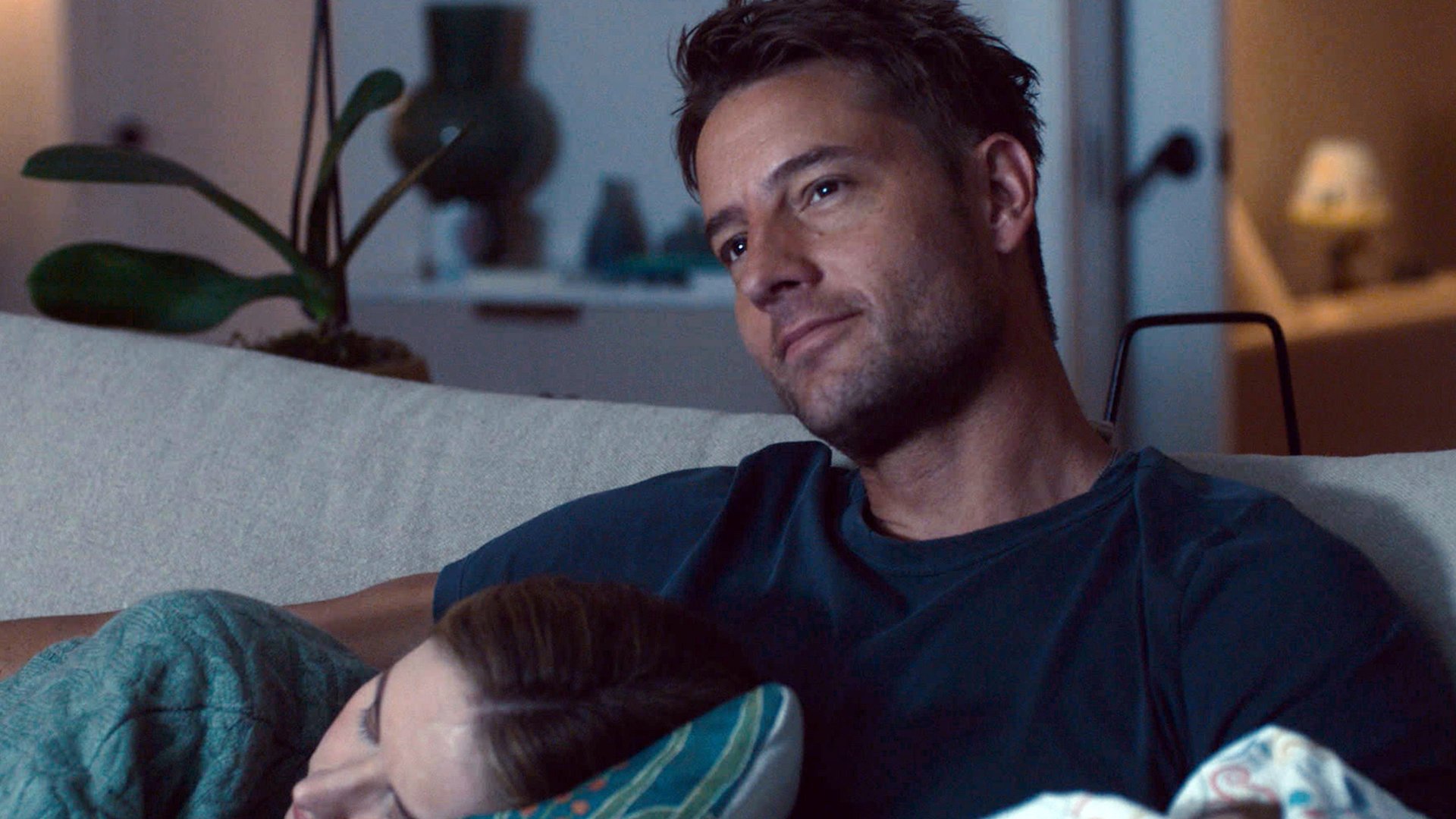 Caitlin Thompson as Madison Simmons sleeping on Justin Hartley as Kevin Pearson in ‘This Is Us’ Season 5 Episode 14