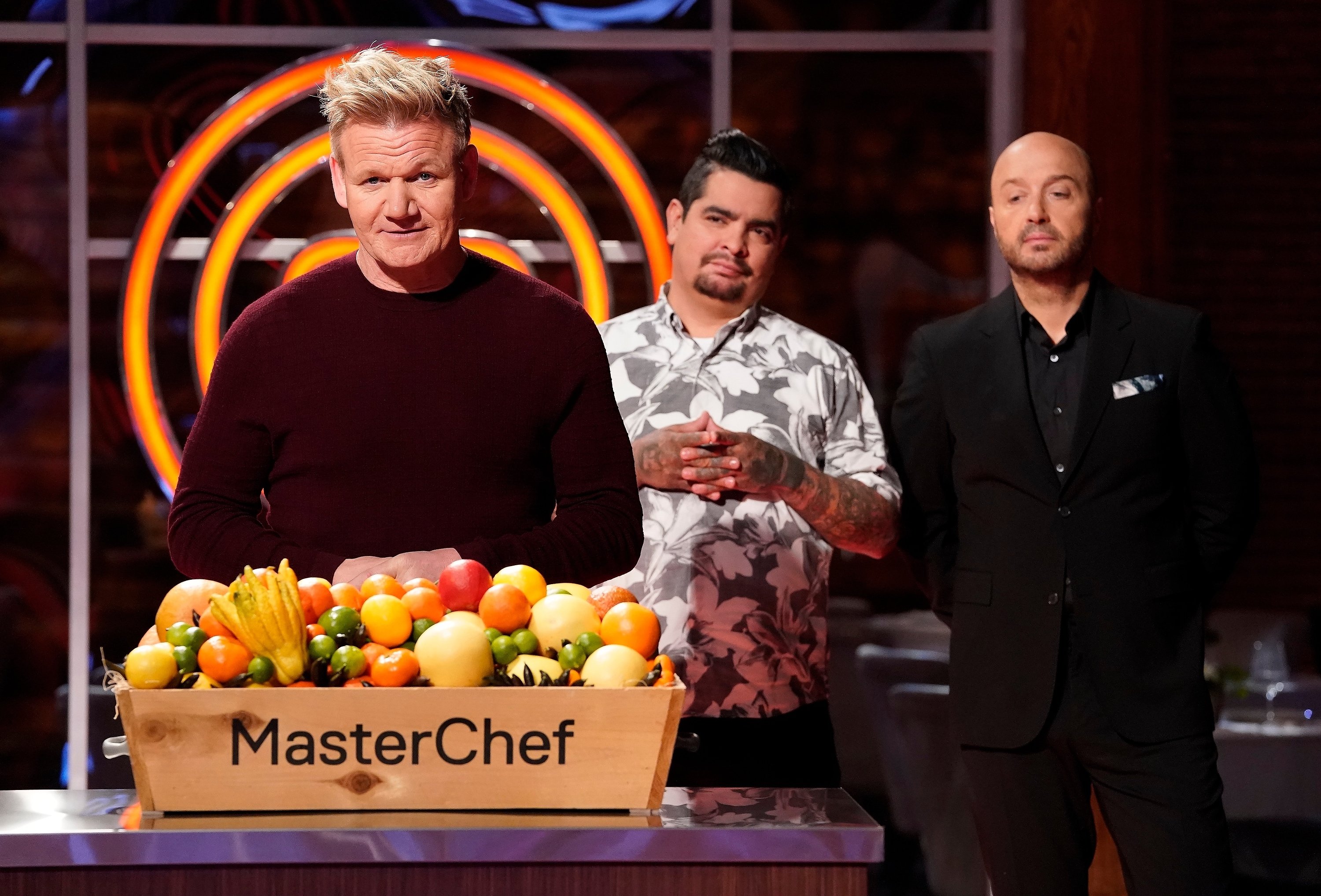 Judge Gordon Ramsay, judge Aaron Sanchez and judge Joe Bastianich in the 'Frying Tonight' episode of 'MasterChef'