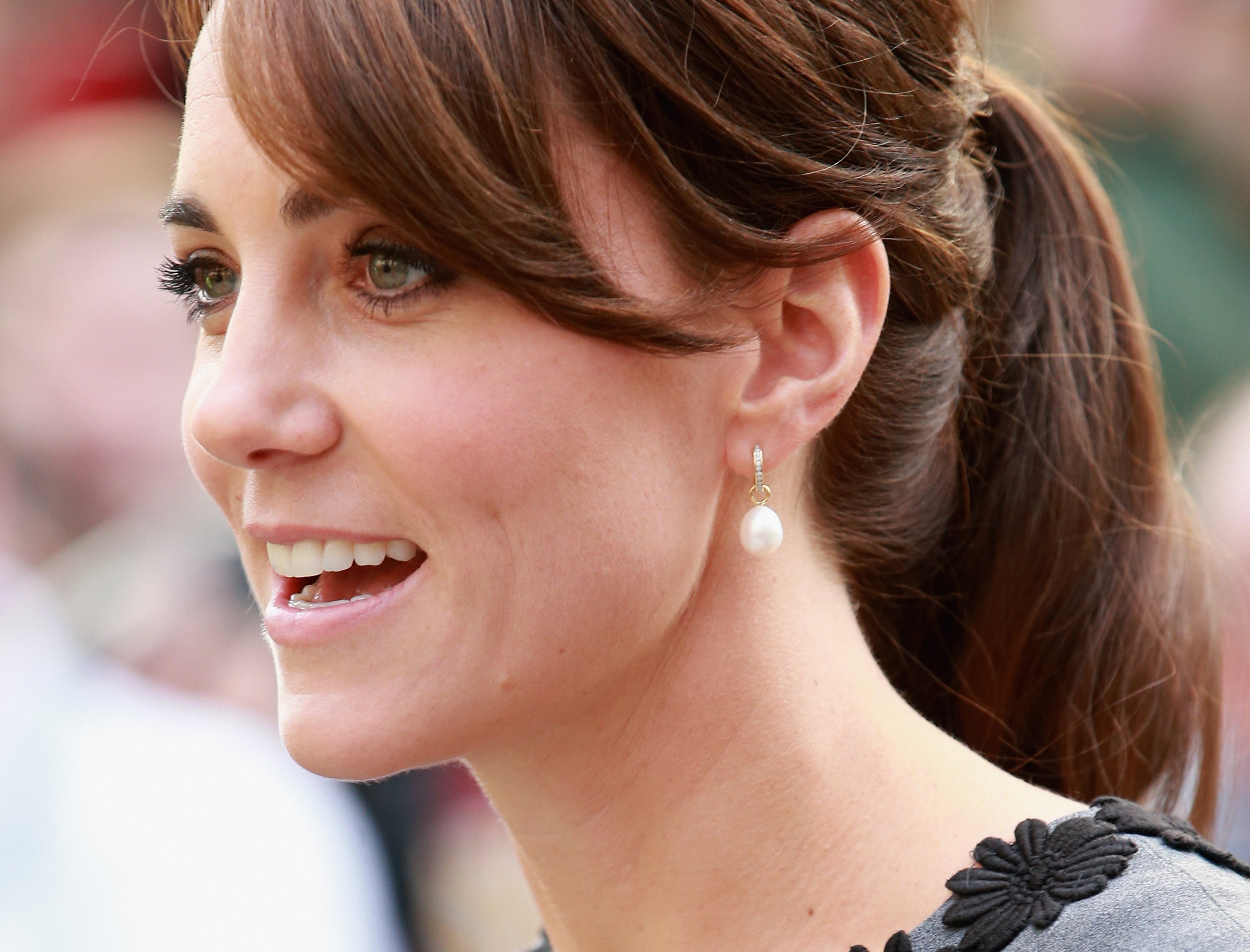 Closeup of Kate Middleton as she arrives to meet children and mentors from Chance UK's Early Intervention Programme