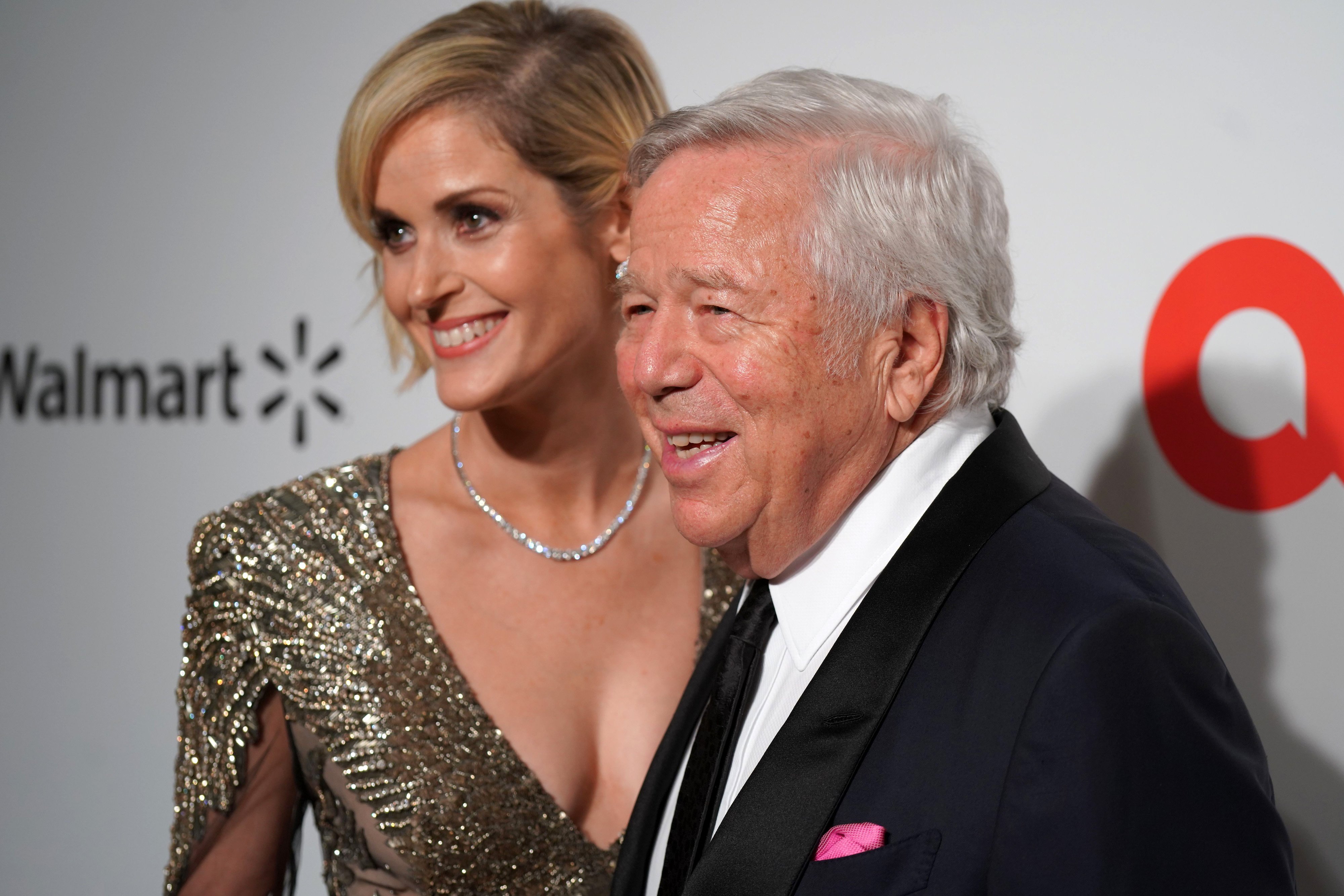 Dana Blumberg and Robert Kraft attend the 28th Annual Elton John AIDS Foundation Academy Awards Viewing Party
