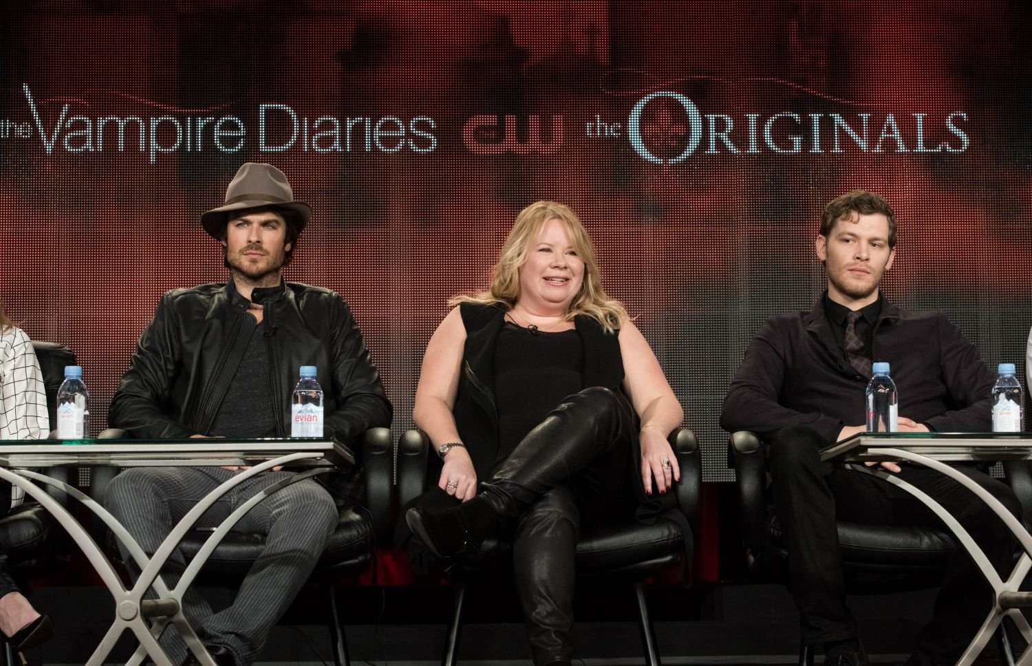 Ian Somerhalder, Julie Plec, and Joseph Morgan at a 'The Vampire Diaries' and 'The Originals' panel in 2015