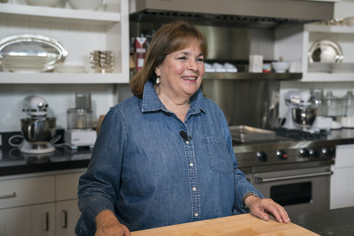 Barefoot Contessa Ina Garten smiles as she stands in front of the counter inside the "barn" on her property in East Hampton, New York.