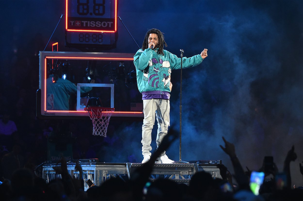 J. Cole performs at the  NBA All-Star Game at Spectrum Center on February 17, 2019 in Charlotte, North Carolina.