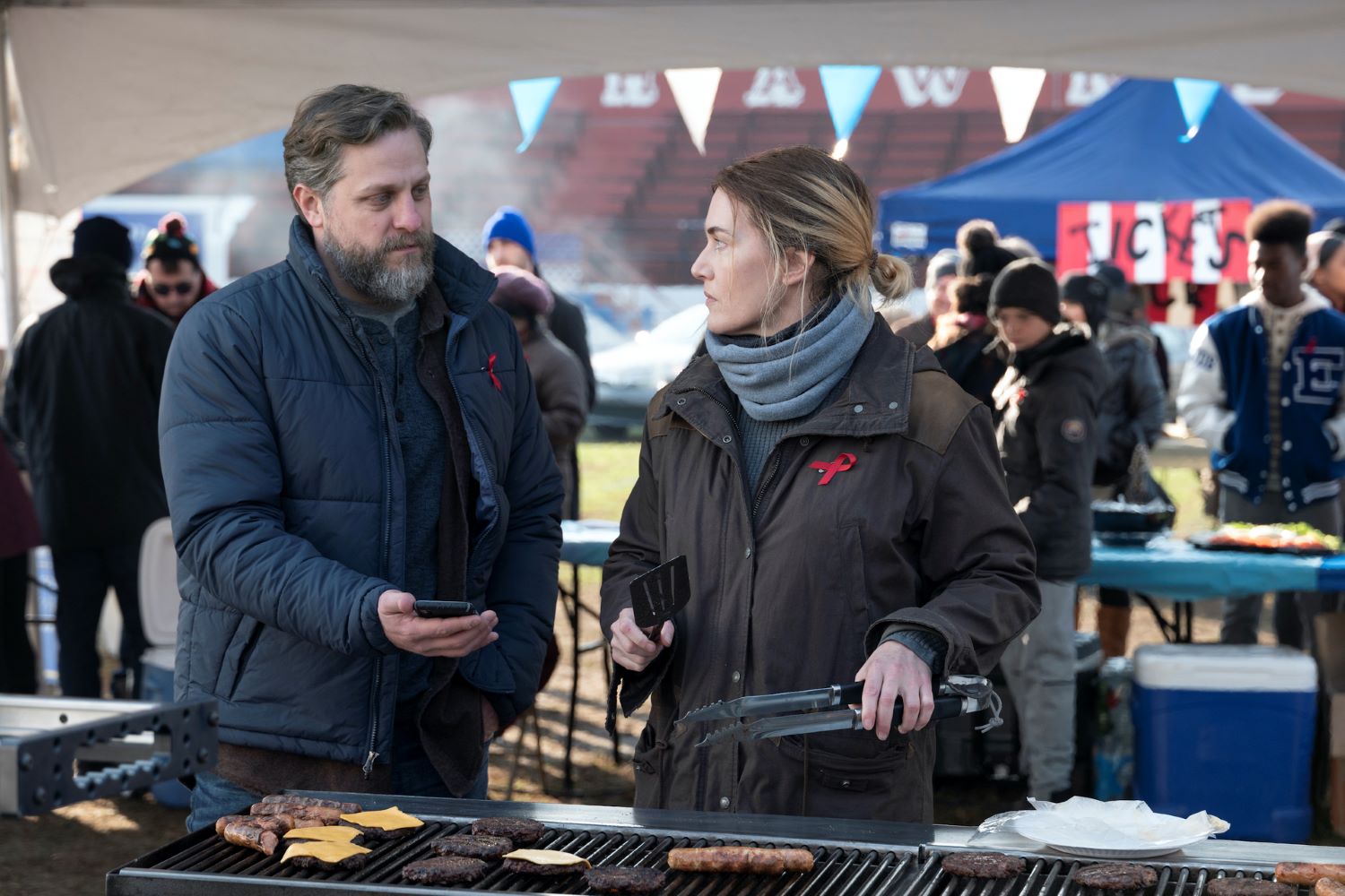 Joe Tippett and Kate Winslet in 'Mare of Easttown'