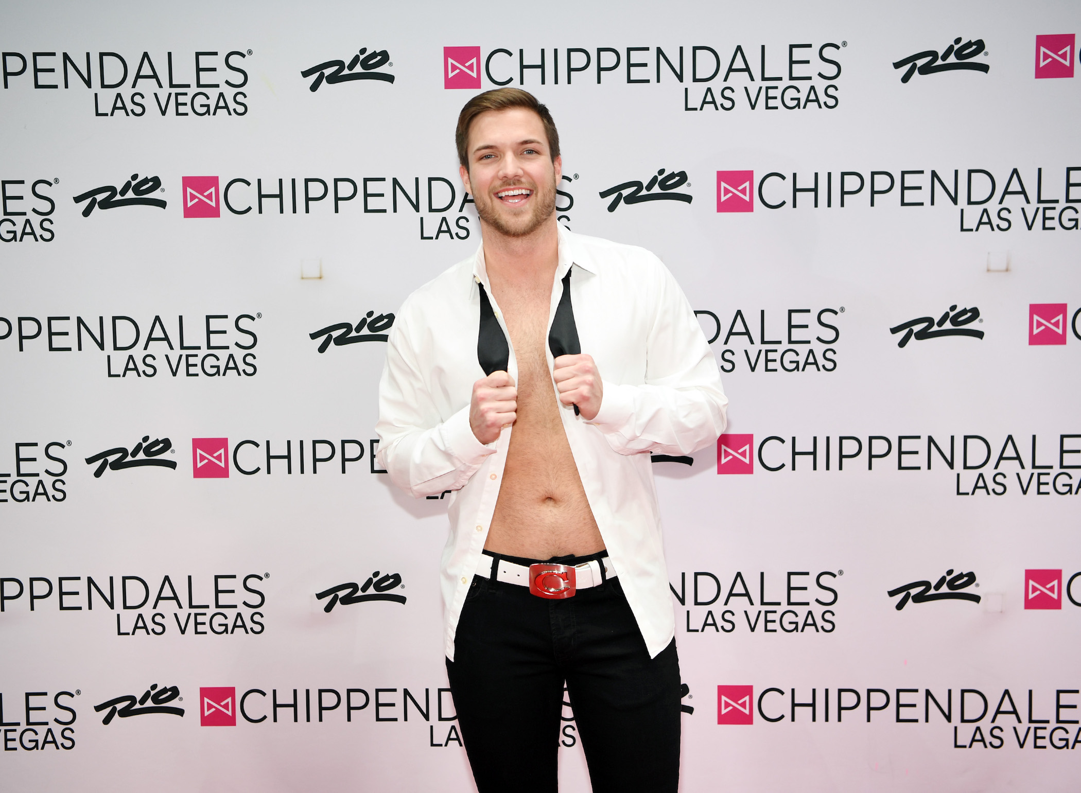 Jordan Kimball from 'Bachelor in Paradise' at a Chippendales event with his shirt unbuttoned