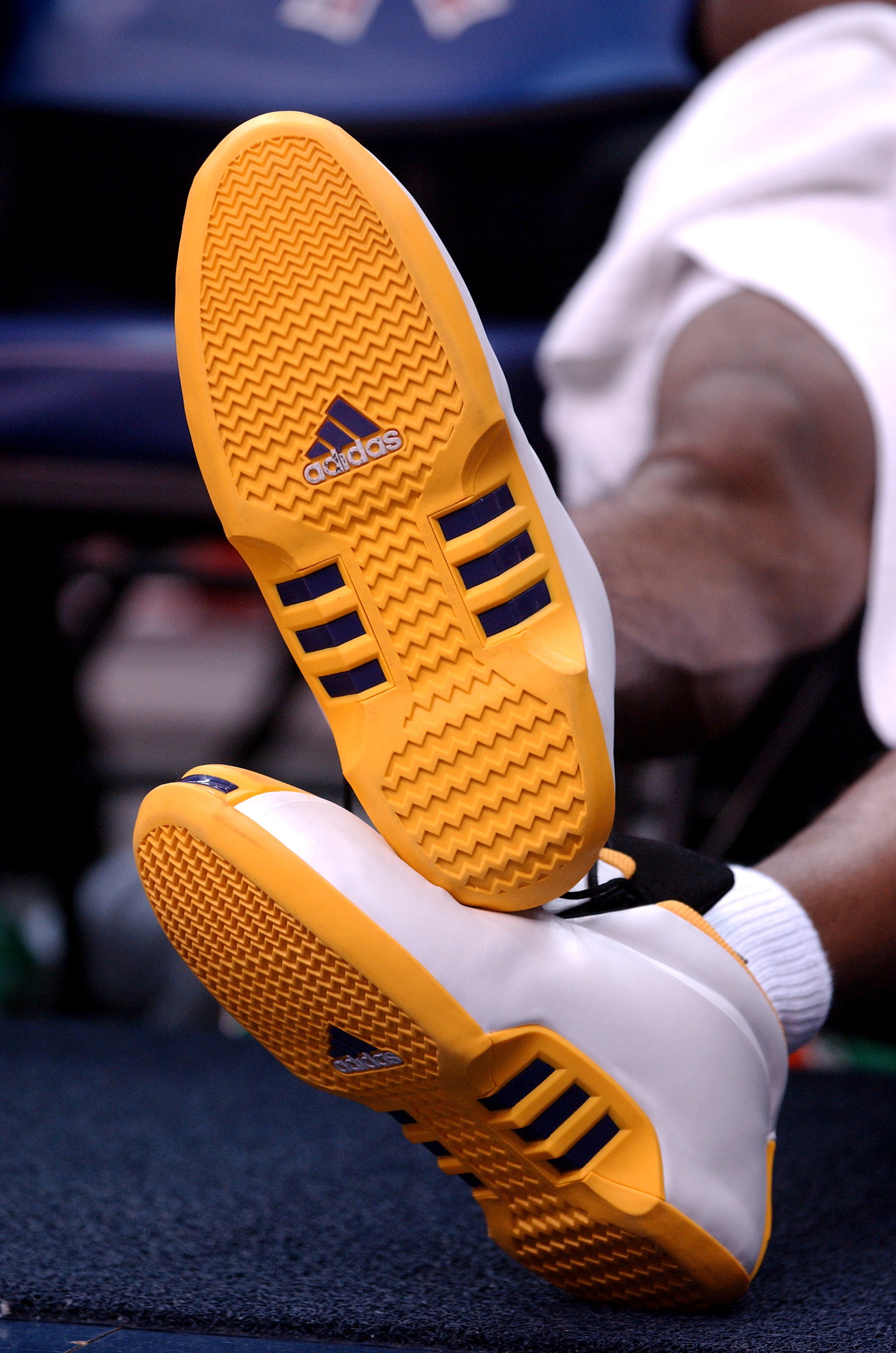 Kobe Bryant's legs and shoes are phootgraphed during a Lakers game at the MCI Center in Washington DC on April 2, 2002