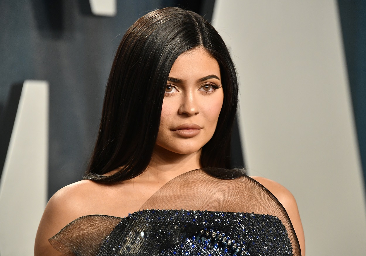 Kylie Jenner attends the Vanity Fair Oscar party in a sparkly blue dress