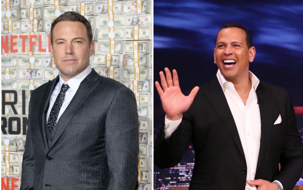 (L): Ben Affleck posing for photos on the red carpet posing for photos at the Triple Frontier world premiere, (R): Alex Rodriguez arriving on the set of 'The Tonight Show Starring Jimmy Fallon' 