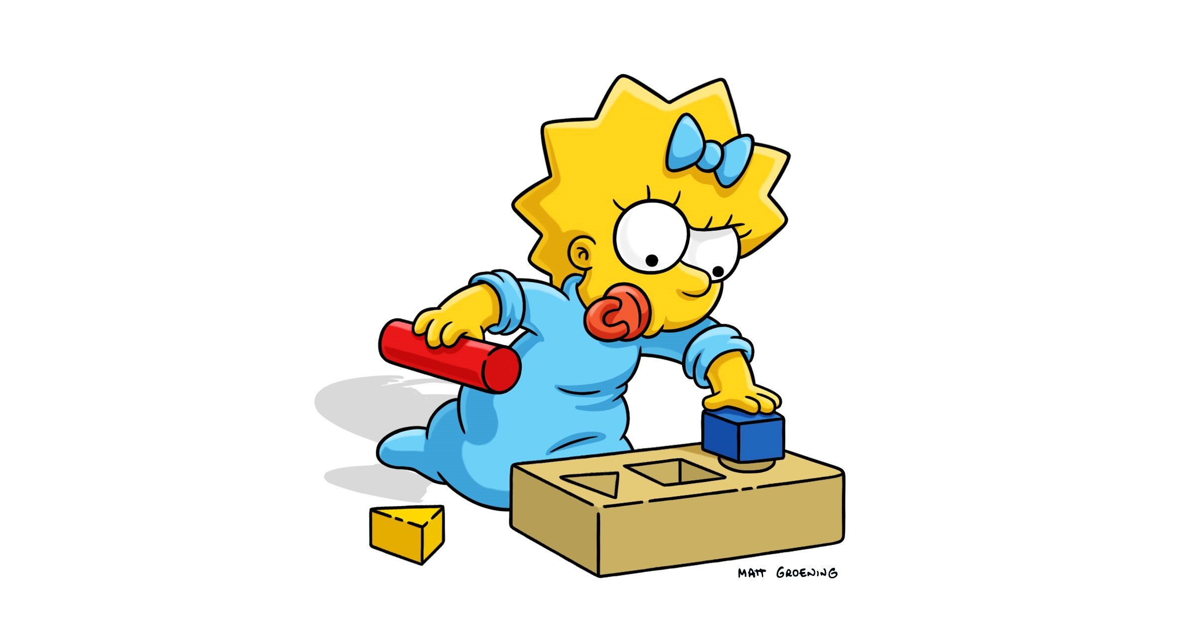 Maggie Simpson playing with blocks