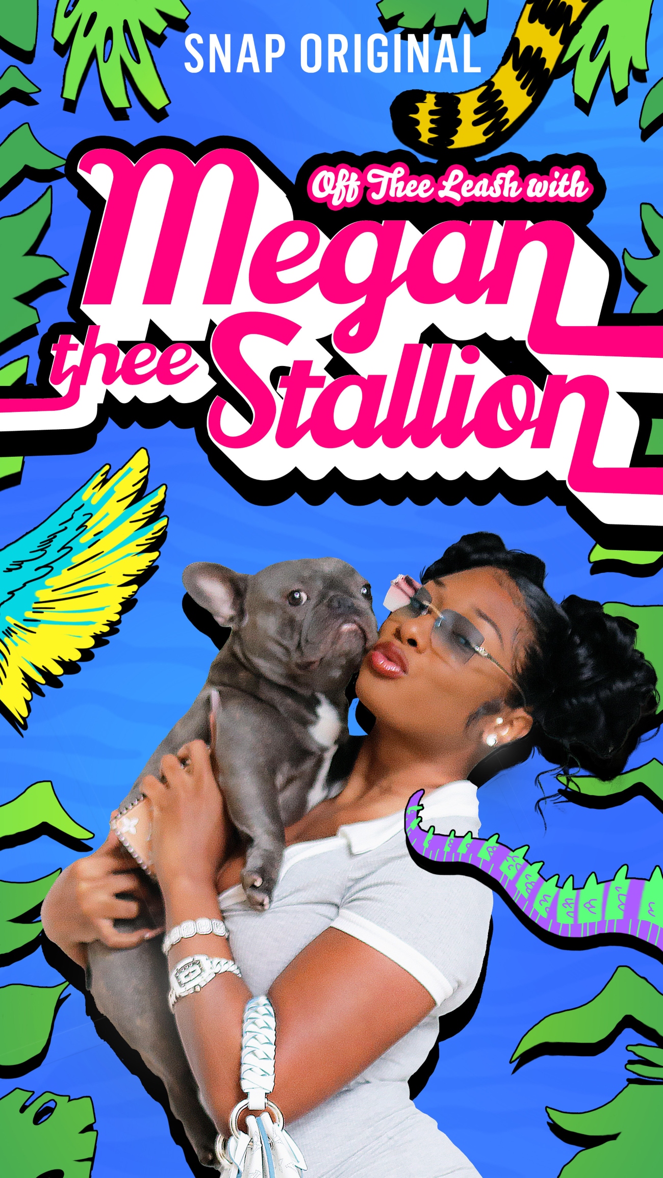 Megan Thee Stallion key art for Snapchat Original series, 'Off the Leash with Megan Thee Stallion'