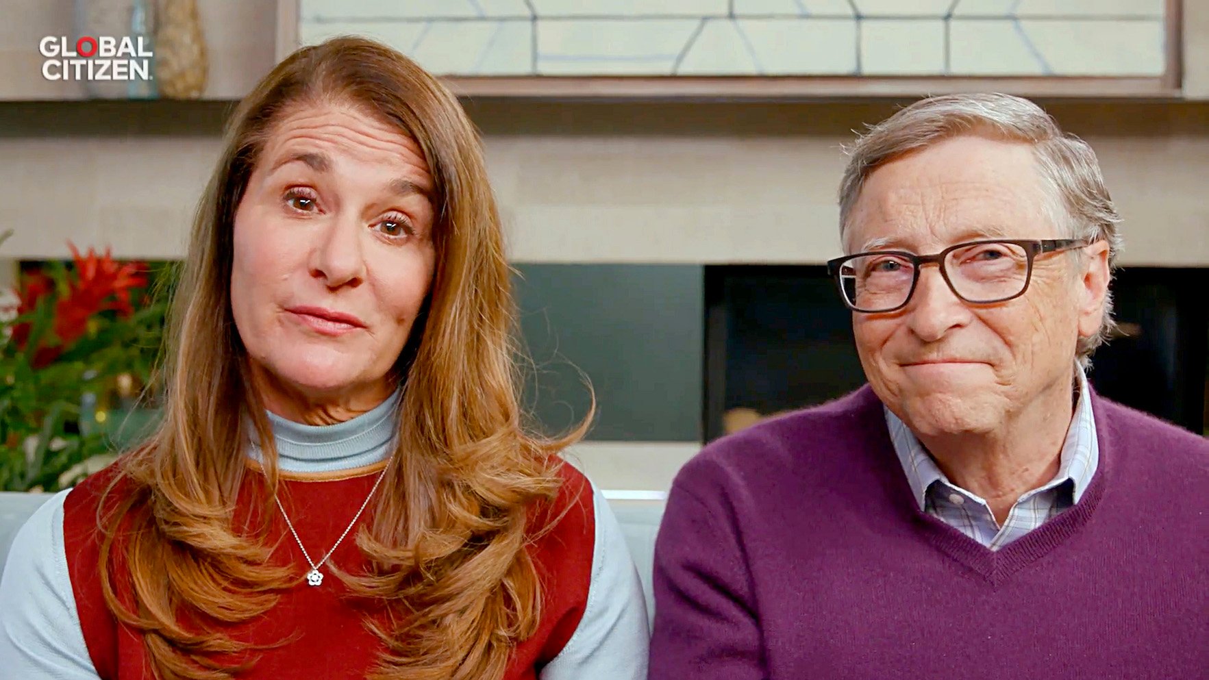 Melinda Gates age 56 and husband Bill Gates age 65 sitting next to each other on camera while at an online conference