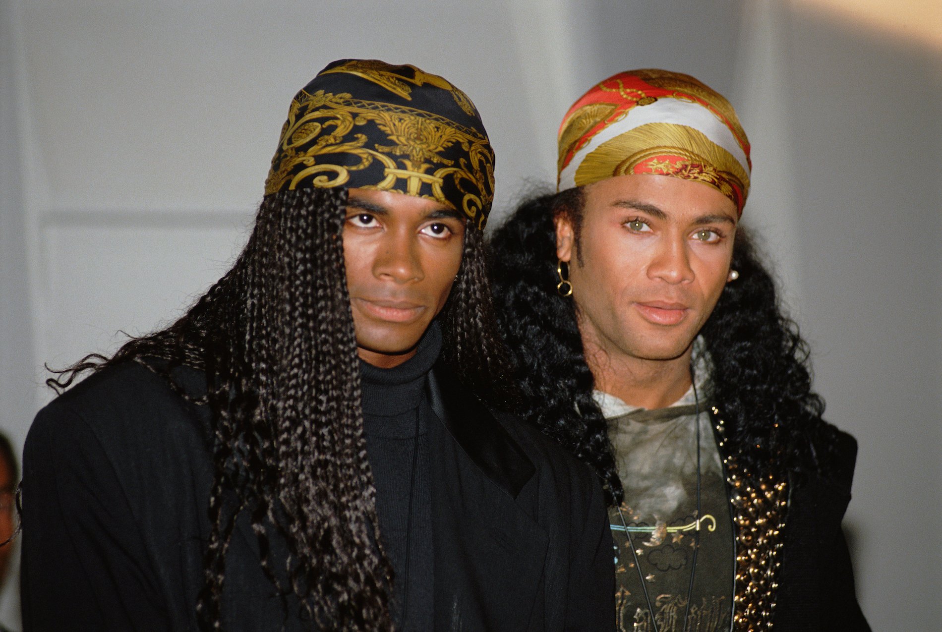 Milli Vanilli duo Fab Morvan and Rob Pilatus together at a press conference 