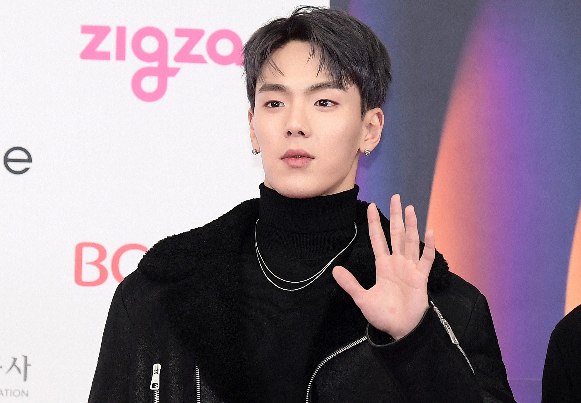 Shownu of MONSTA X waves while attending 2019 SBS Gayo Daejeon