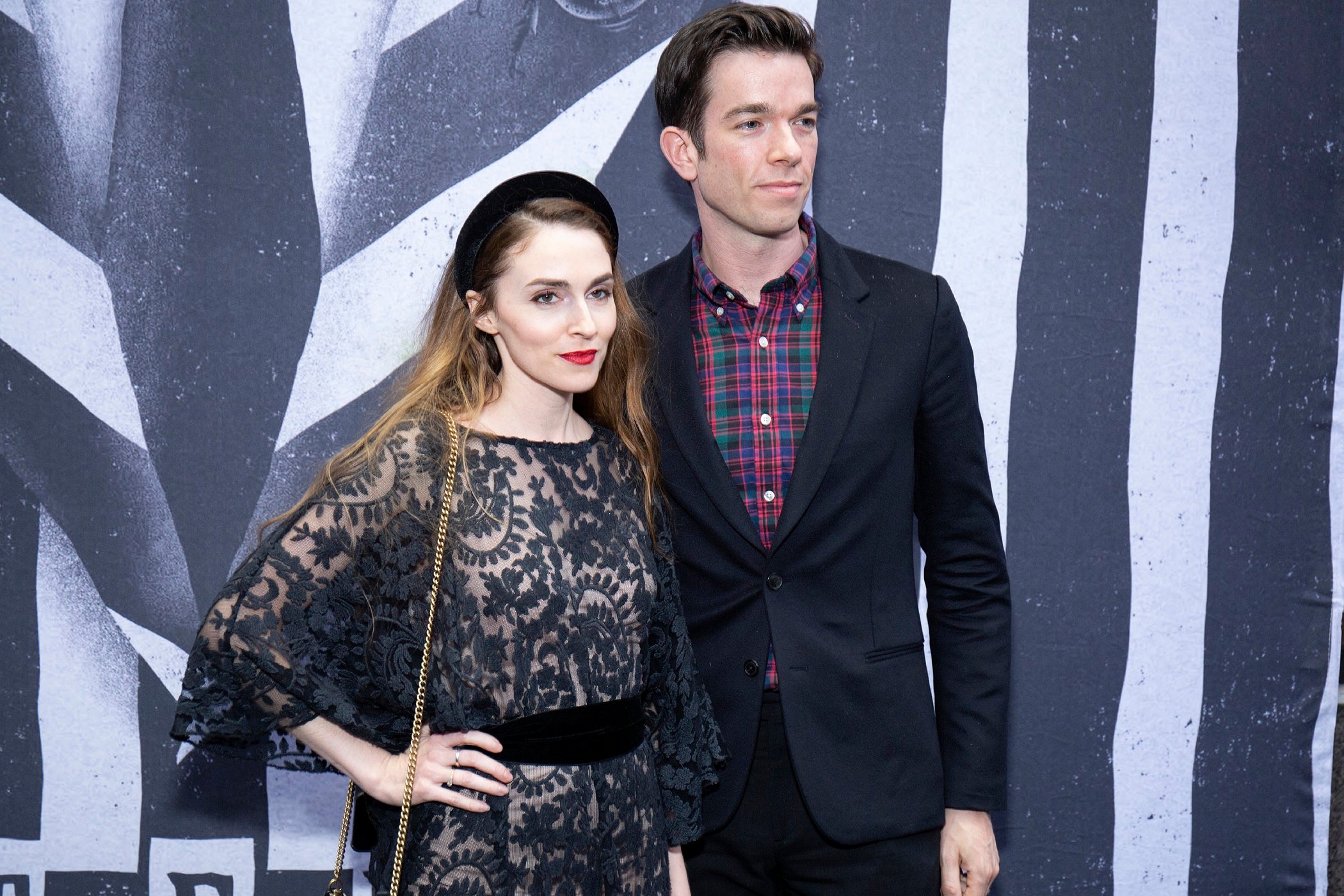 Annamarie Tendler and John Mulaney pose for a photo together outside of the Winter Garden Theatre on April 2019