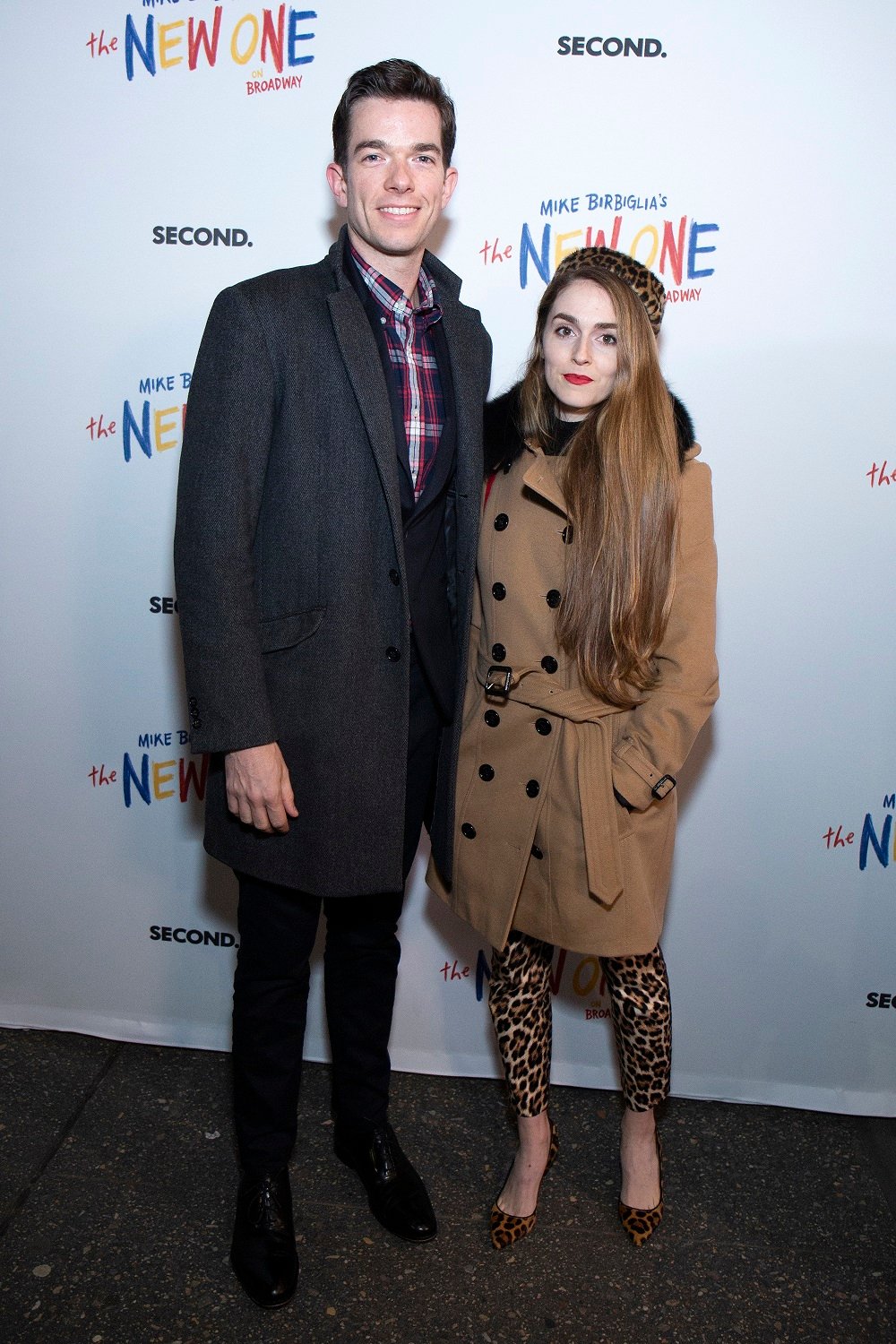 John Mulaney and Anna Marie Tendler stop for a photo before attending 'The New One' at Cort Theatre