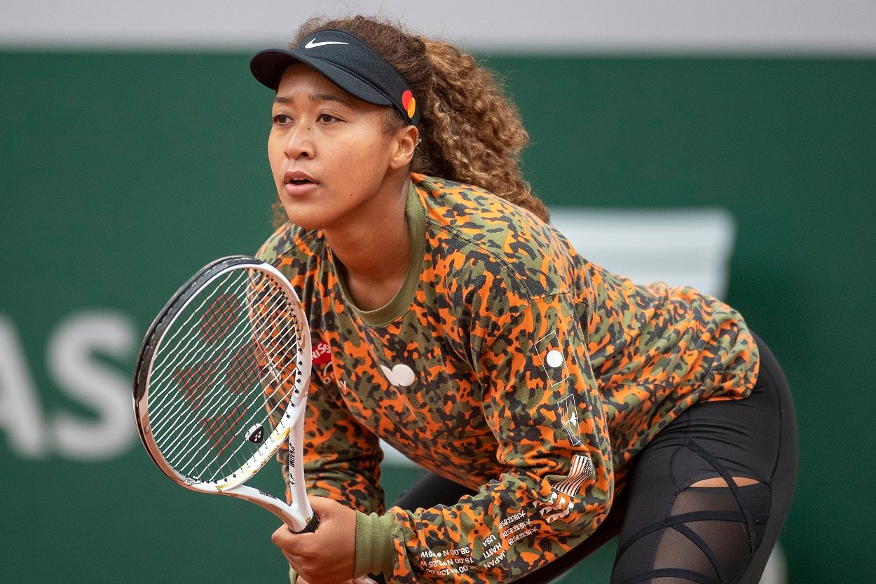 Naomi Osaka playing a practice match for the 2021 French Open