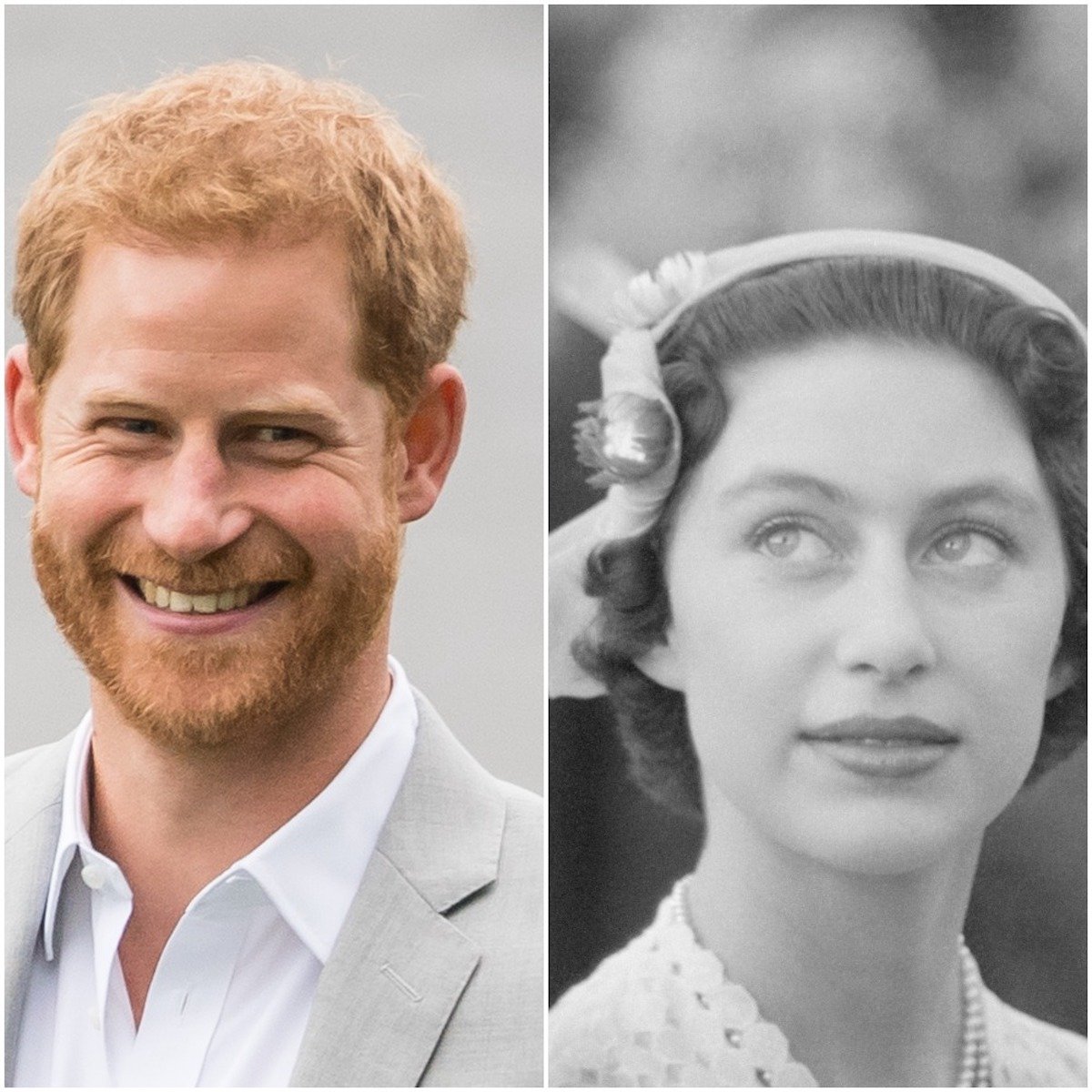 Prince Harry smiling and Prince Margaret looking into the camera