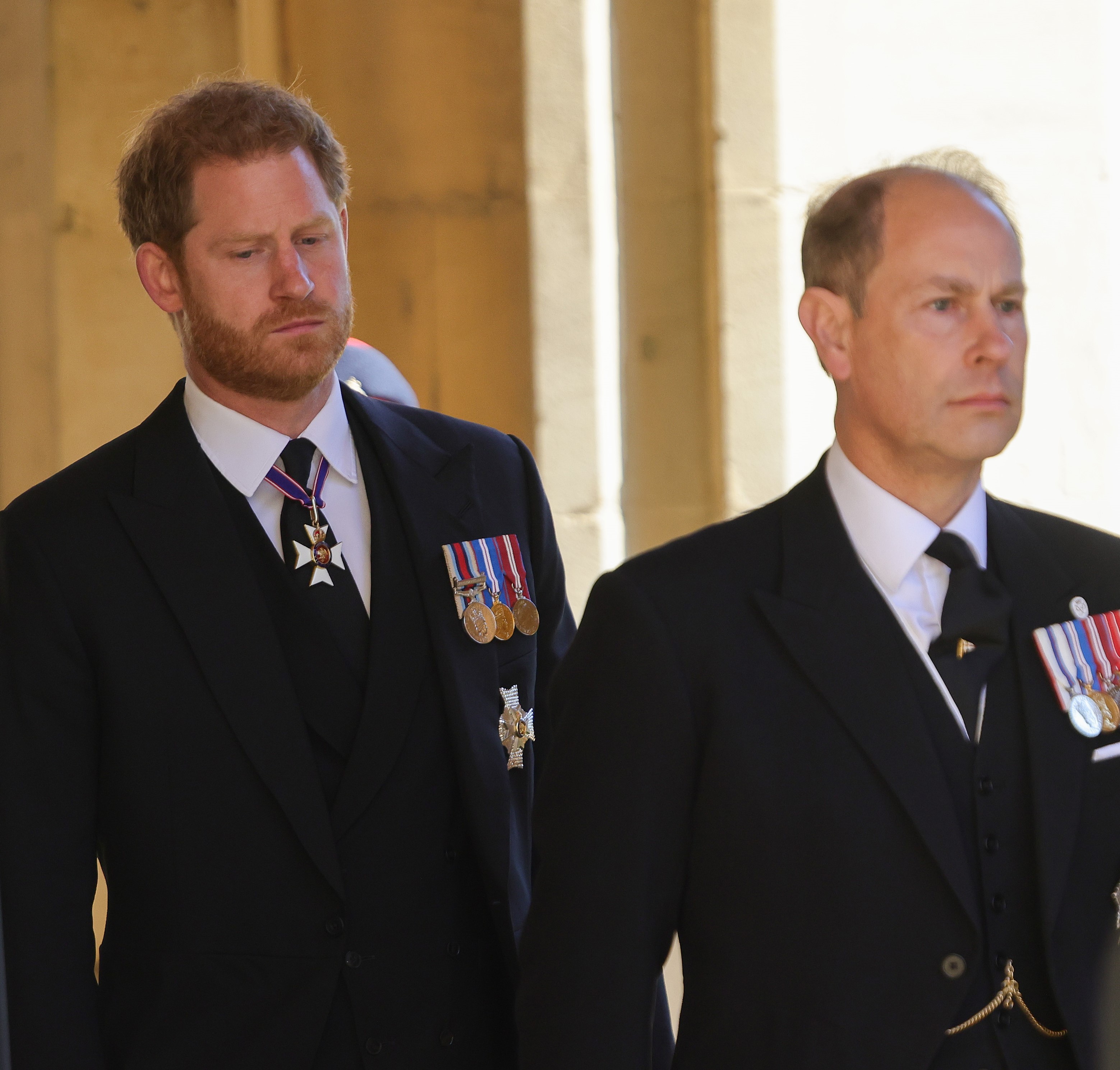 Prince Harry and Prince Edward at the funeral of Prince Philip on April 17, 2021