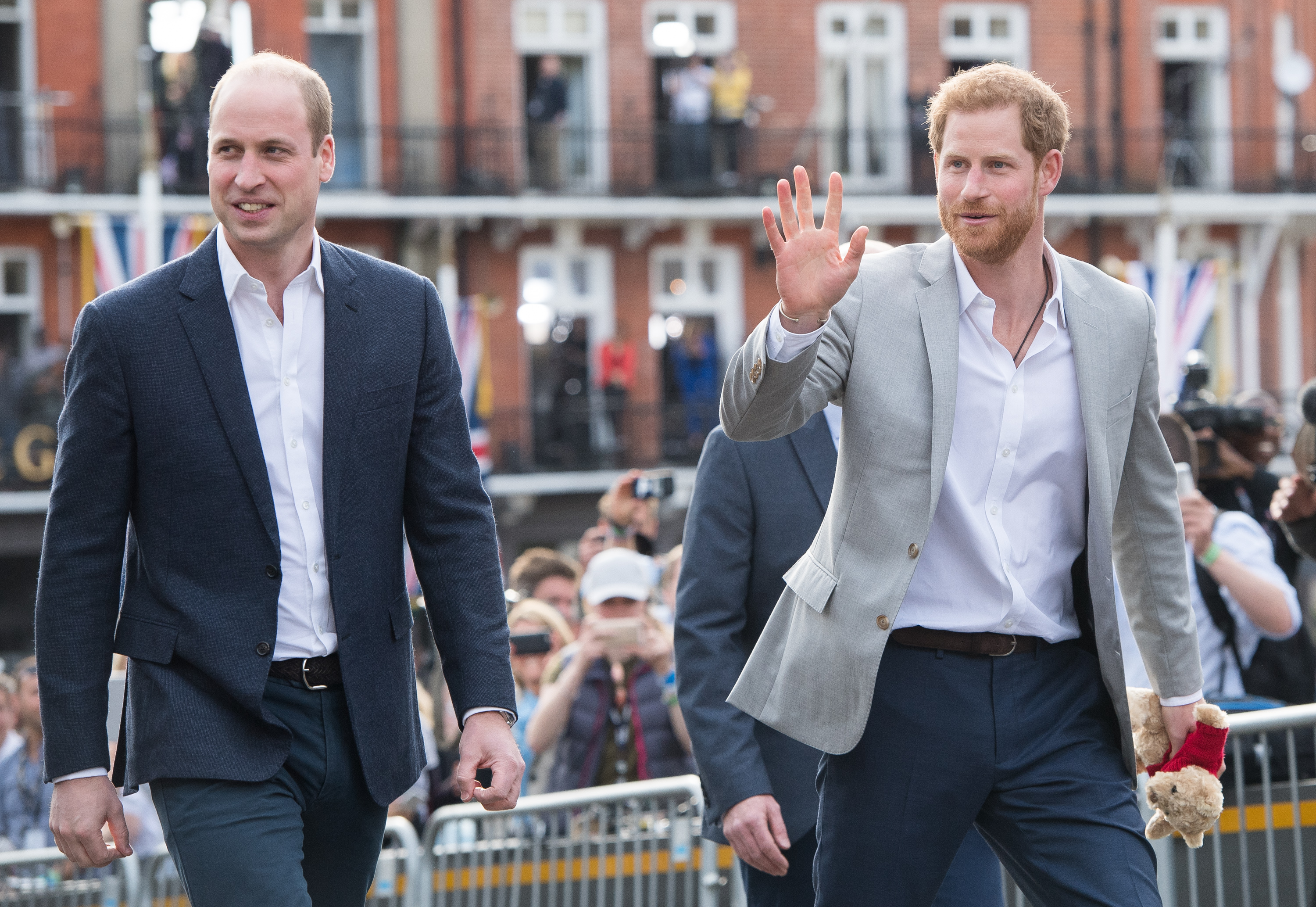 Prince Harry and Prince William meeting the public in Windsor on the eve of Harry's wedding