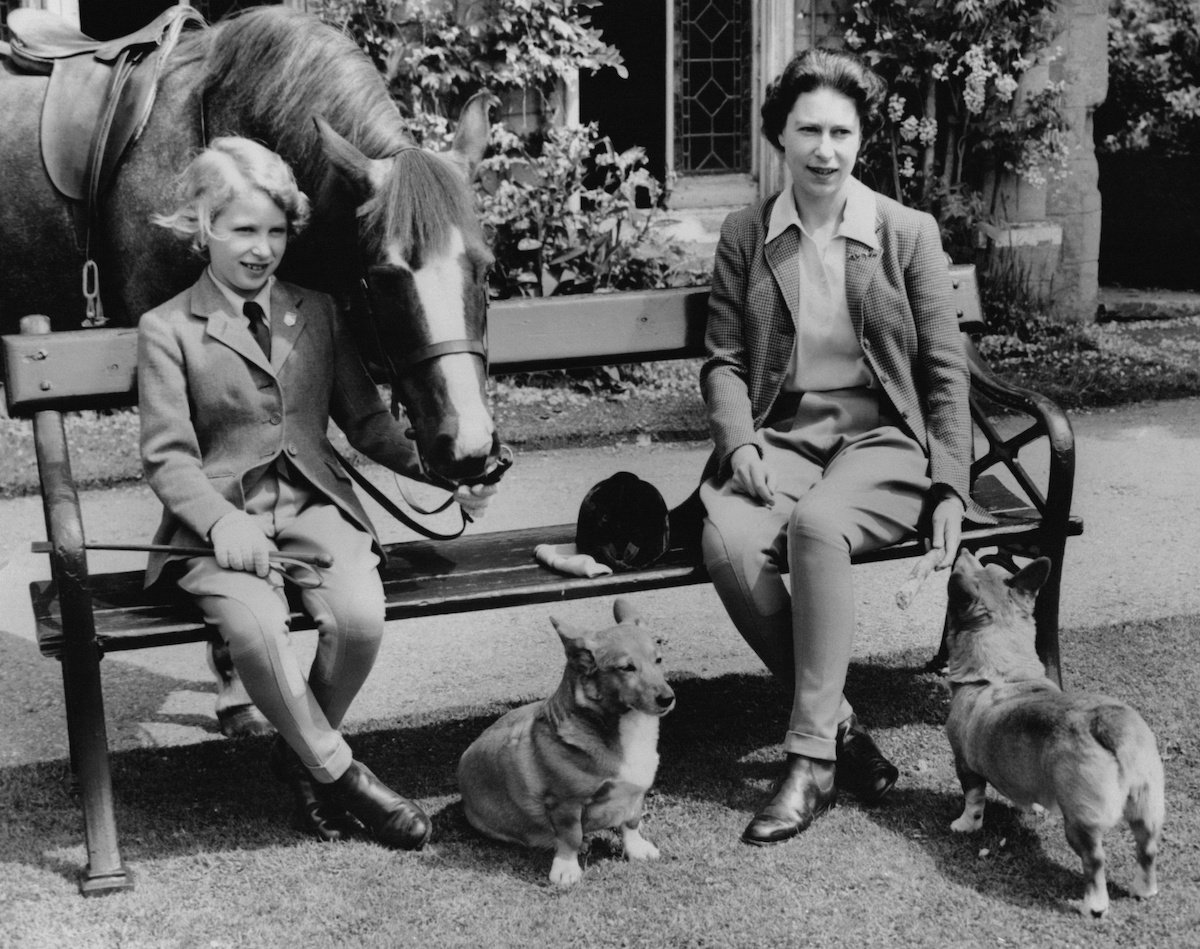Queen Elizabeth and Princess Anne at Frogmore with horses