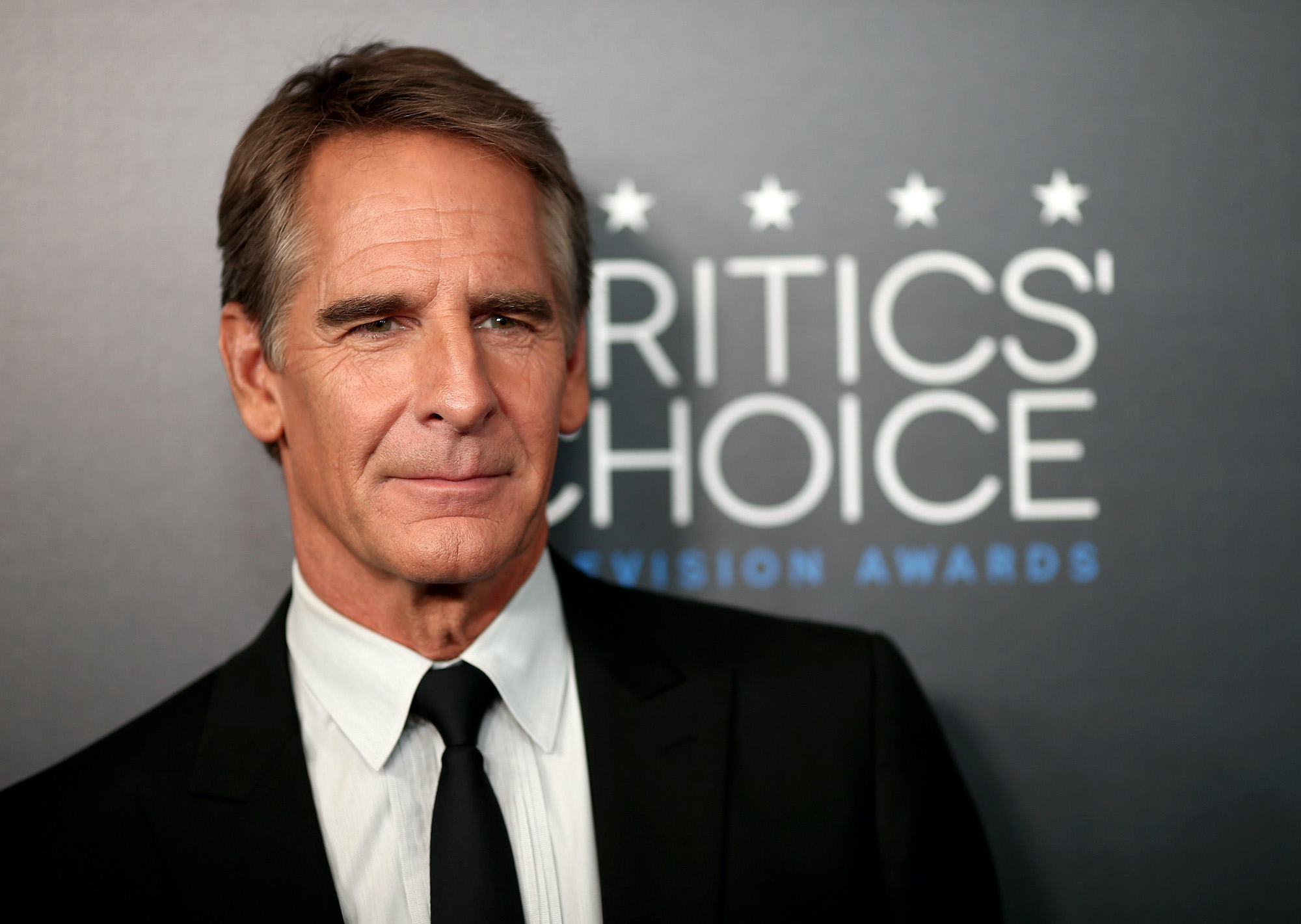 Scott Bakula in front of a gray background