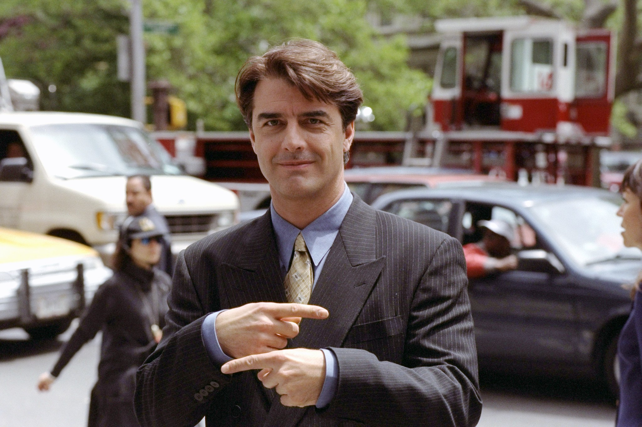 Chris Noth as Mr. Big poses for a photo on Broadway while filming 'Sex and the CIty: The Movie'