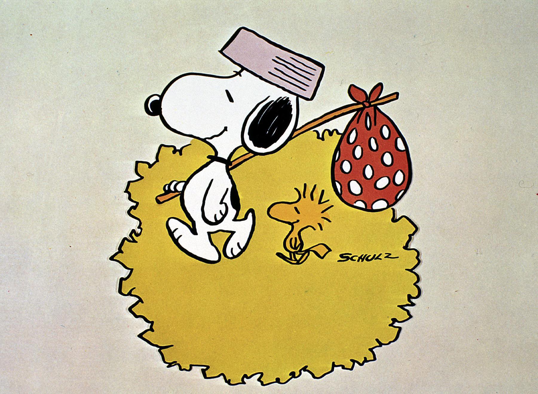 Snoopy and Woodstock travel with a bindle