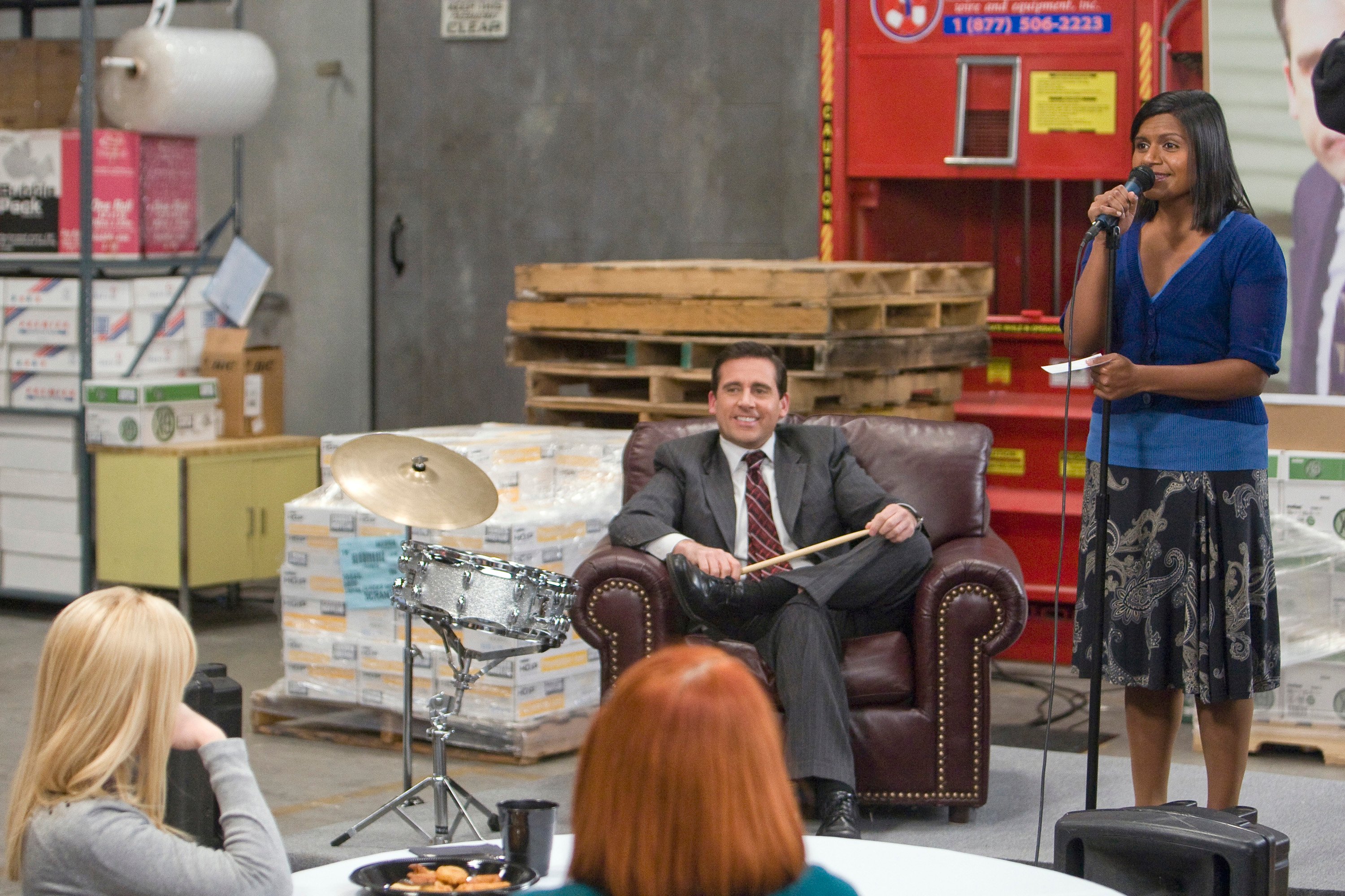 Steve Carell as Michael Scott and Mindy Kaling as Kelly Kapoor in a scene from 'The Office'