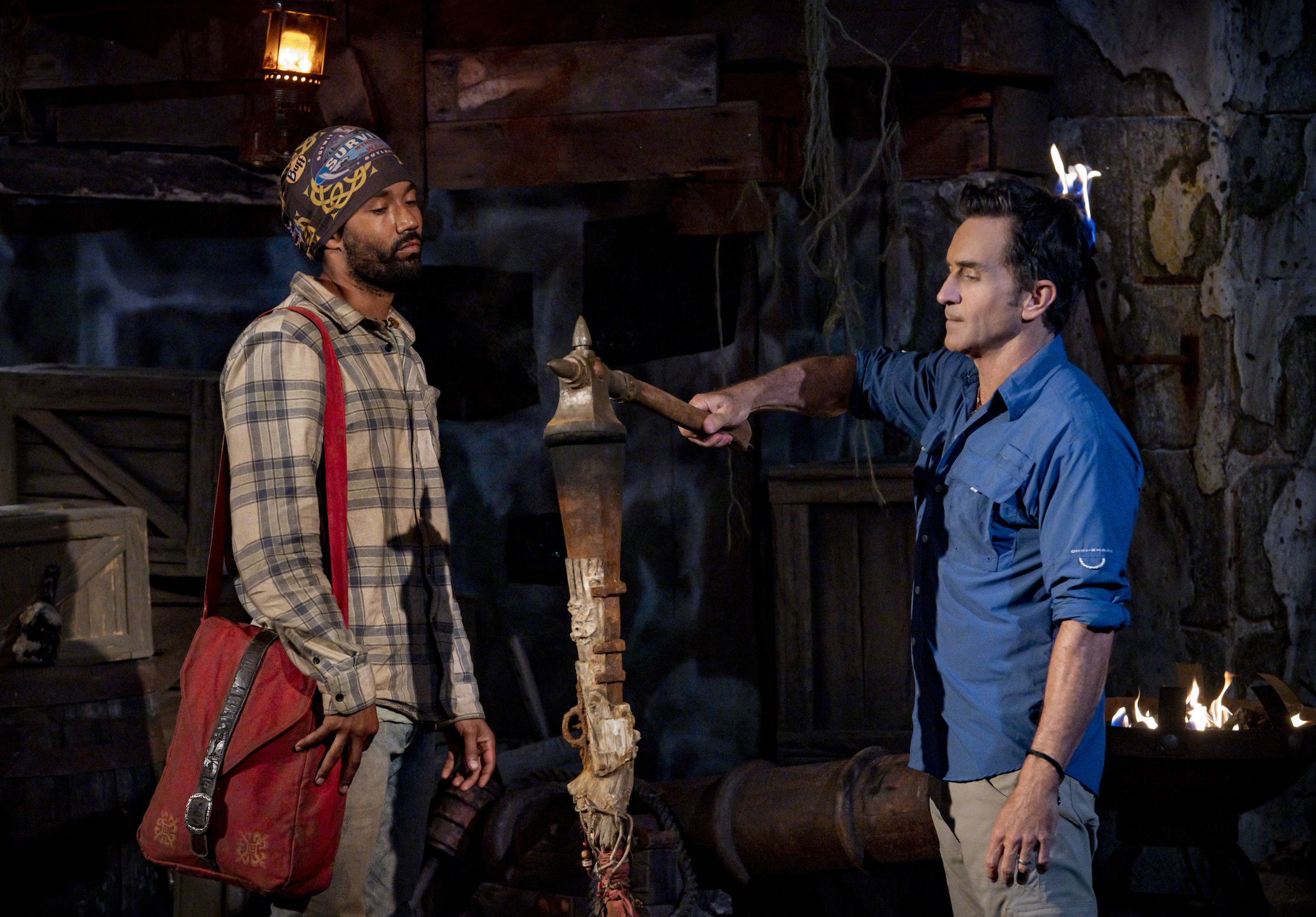 Wendell Holland, a possible contestant on MTV's 'The Challenge,' getting his torch extinguished by Jeff Probst on 'Survivor'