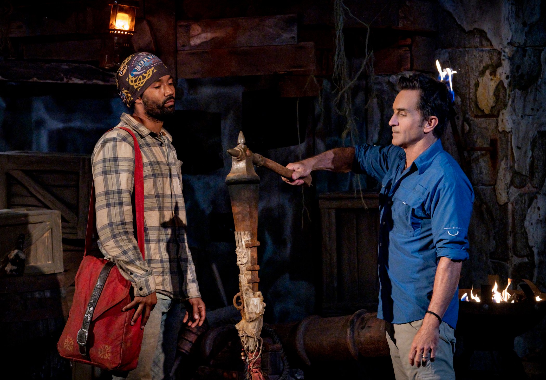 Wendell Holland, a possible contestant on MTV's 'The Challenge,' getting his torch extinguished by Jeff Probst on 'Survivor'