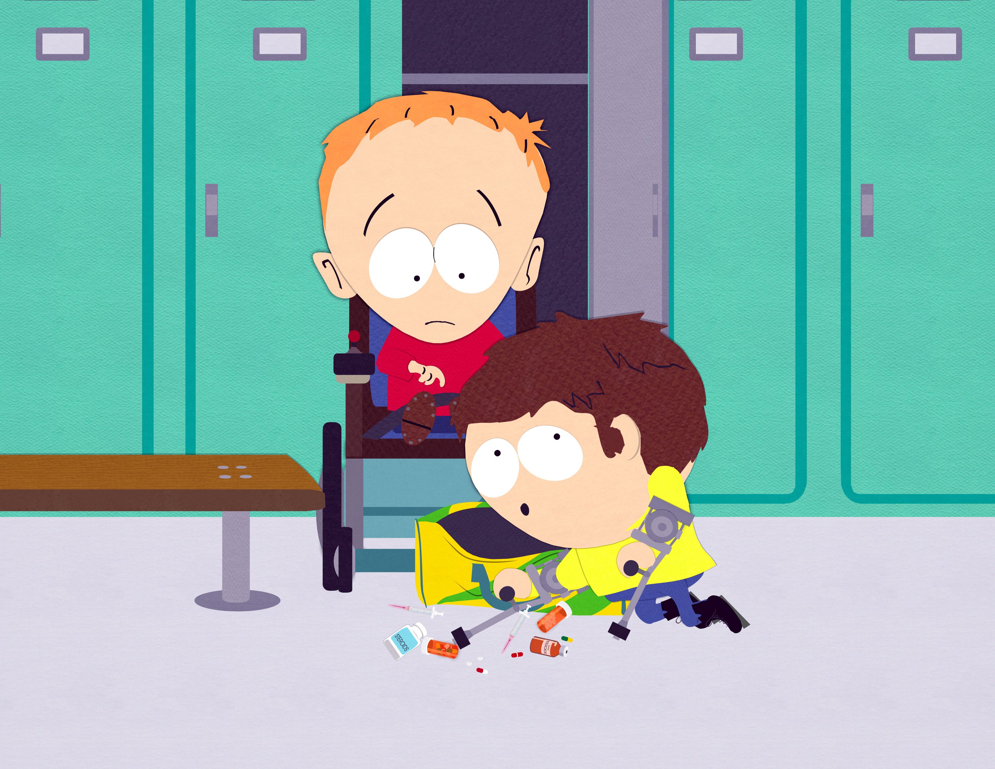 Timmy and Jimmy in the locker room on South Park