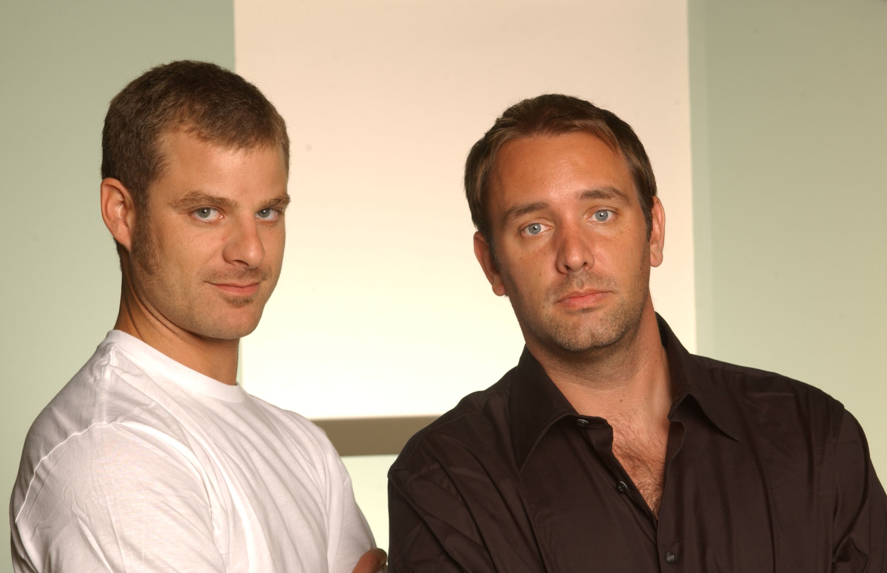 Trey Parker and Matt Stone pose for a photo