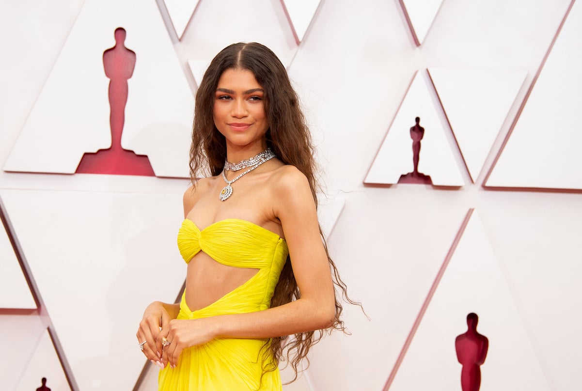 Zendaya in a yellow strapless dress at the Academy Awards