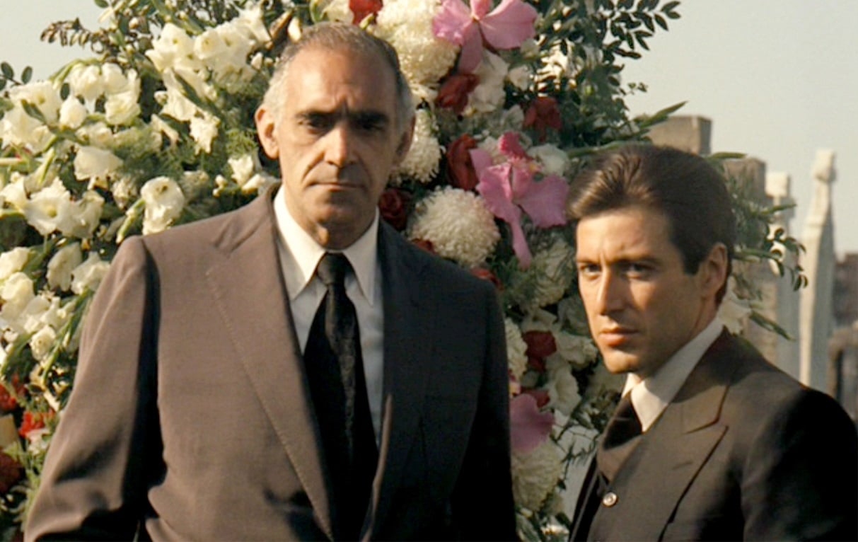 Abe Vigoda and Al Pacino in a funeral scene from 'The Godfather'