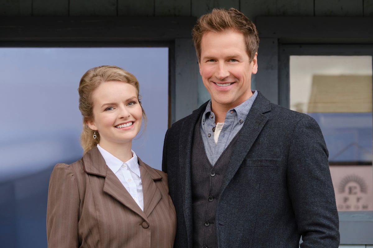 Smiling Andrea Brooks and Paul Greene in When Calls the Heart