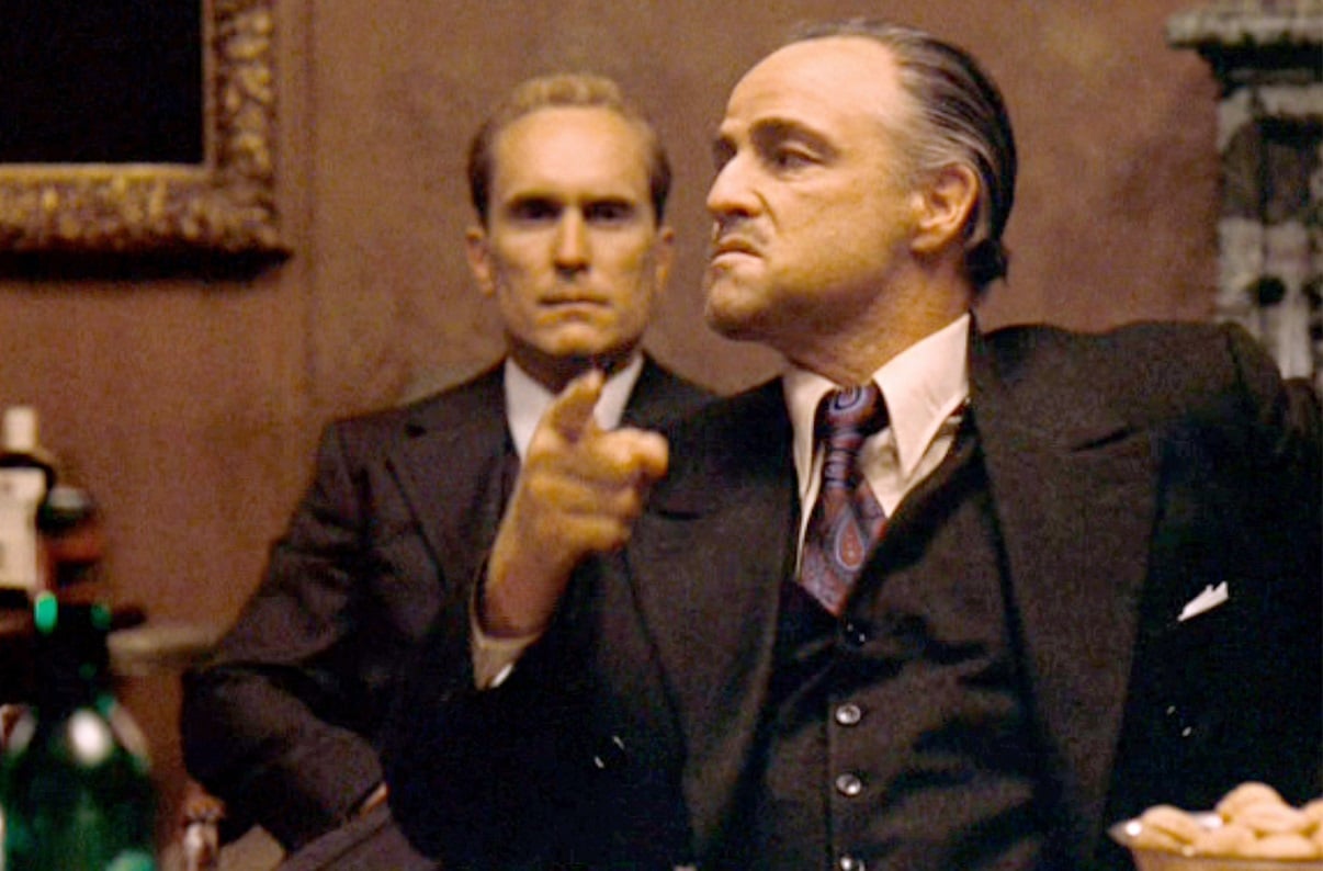 (From left) Robert Duvall as Tom Hagen and Marlon Brando as Don Vito Corleone in 'The Godfather, ' the movie based on the novel by Mario Puzo and directed by Francis Ford Coppola. Initial theatrical release on March 15, 1972.