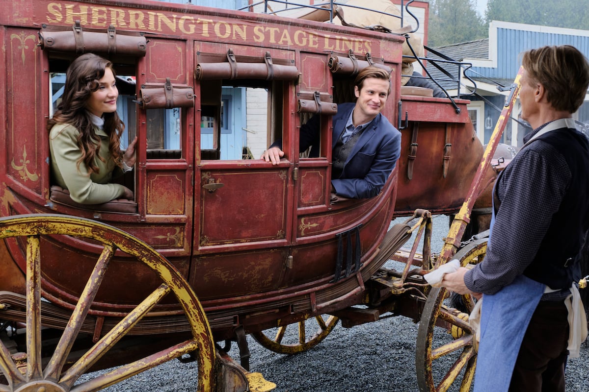 Clara and Jesse on stagecoach in When Calls the Heart