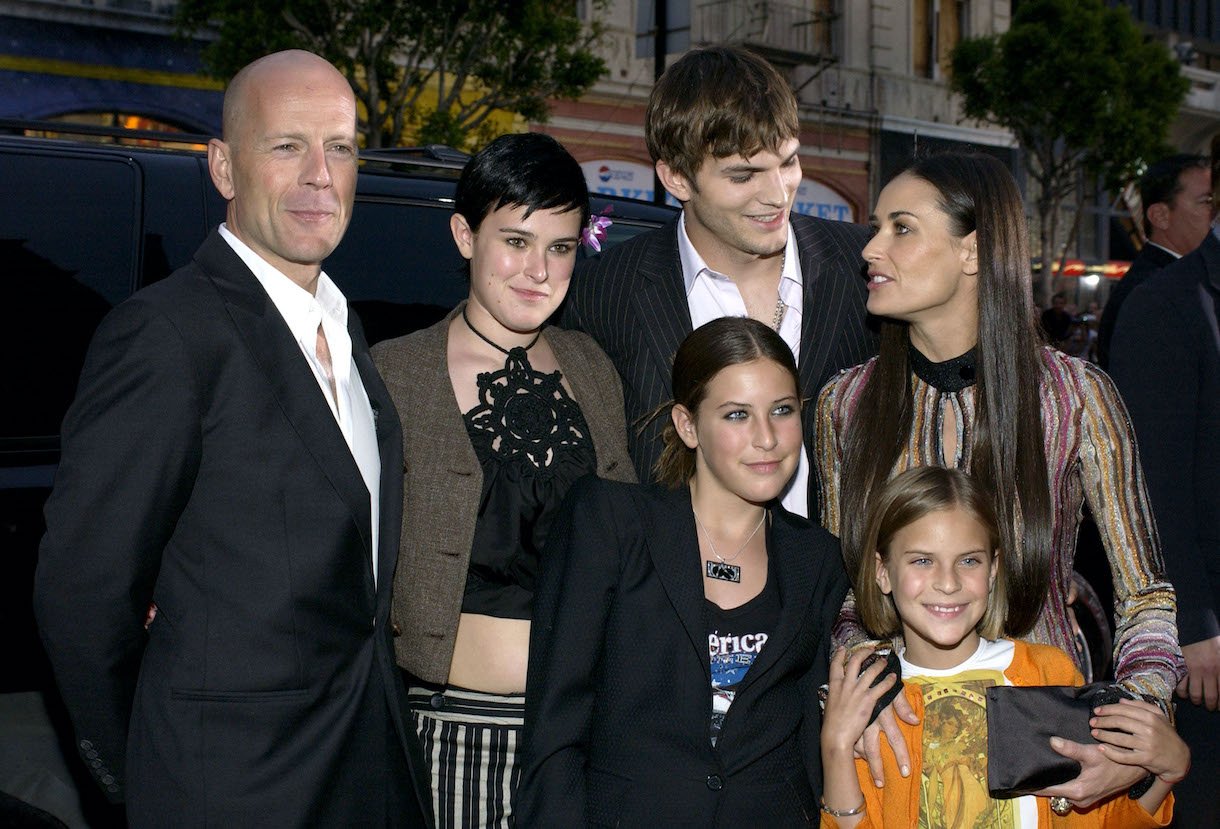 Bruce Willis, Ashton Kutcher and Demi Moore with daughters Rumer, Tallulah, and Scout
