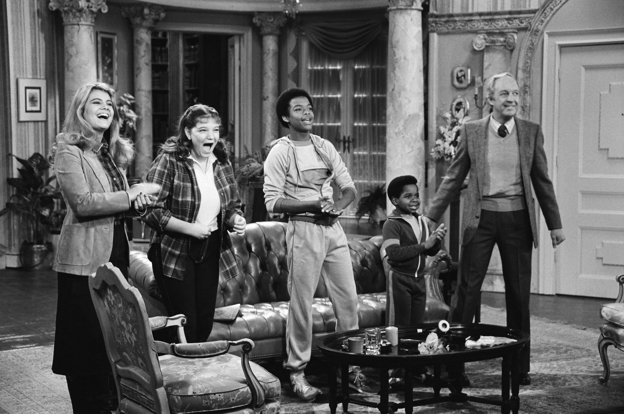 Lisa Whelchel as Blair Warner, Mindy Cohn as Natalie Green, Todd Bridges as Willis Jackson, Gary Coleman as Arnold Jackson, Conrad Bain as Philip Drummond