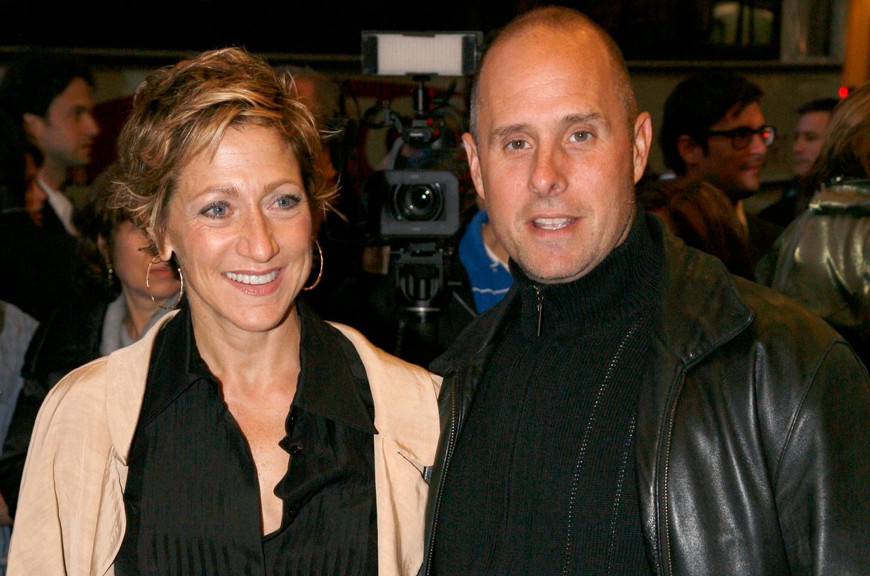 Edie Falco and Paul Schulze pose together at a 2009 Broadway opening event