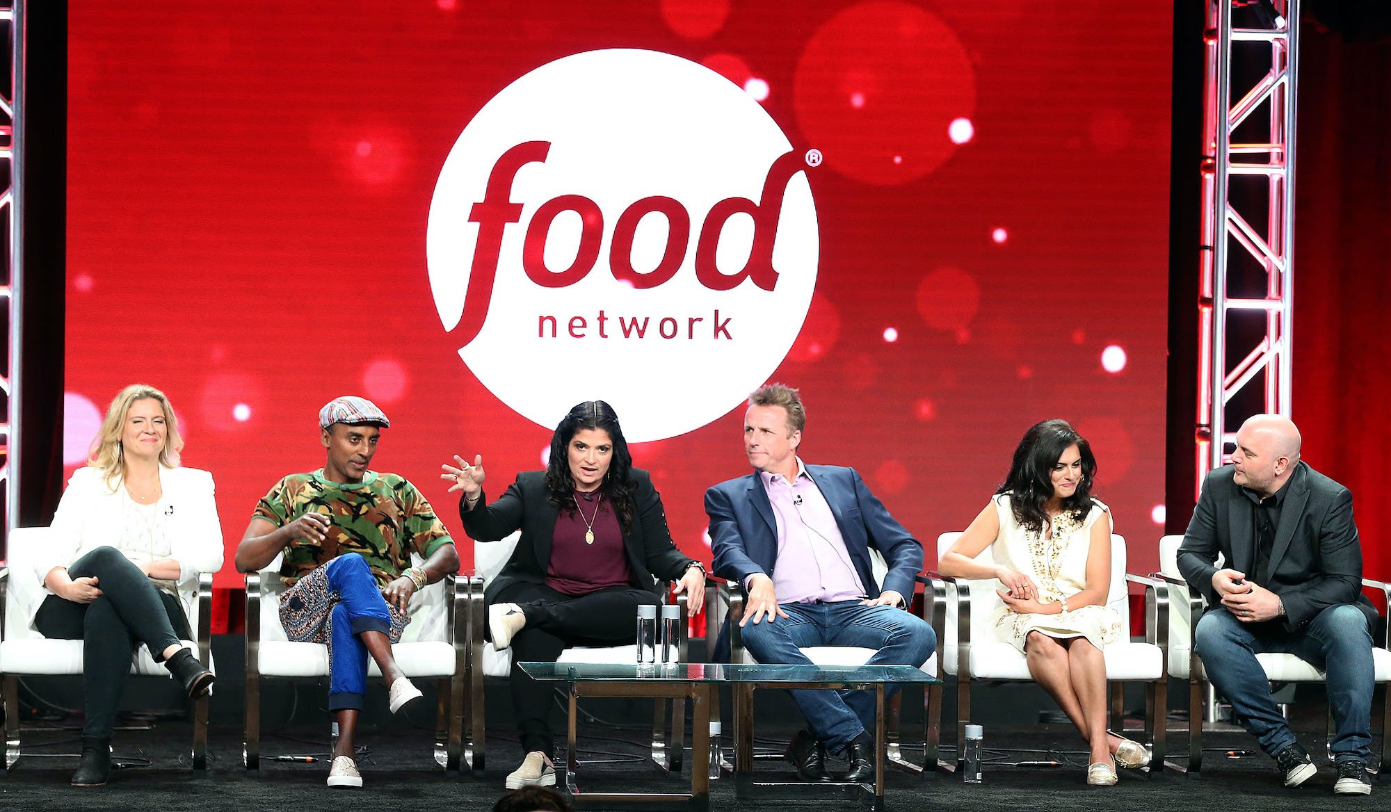 Amanda Freitag, Marcus Samuelsson, Alex Guamaschelli, Marc Murphy, Maneet Chauhan, Chris Santos of the television show "Chopped" for the Food Network