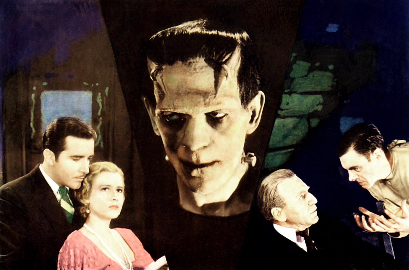 Frankenstein surrounded by people