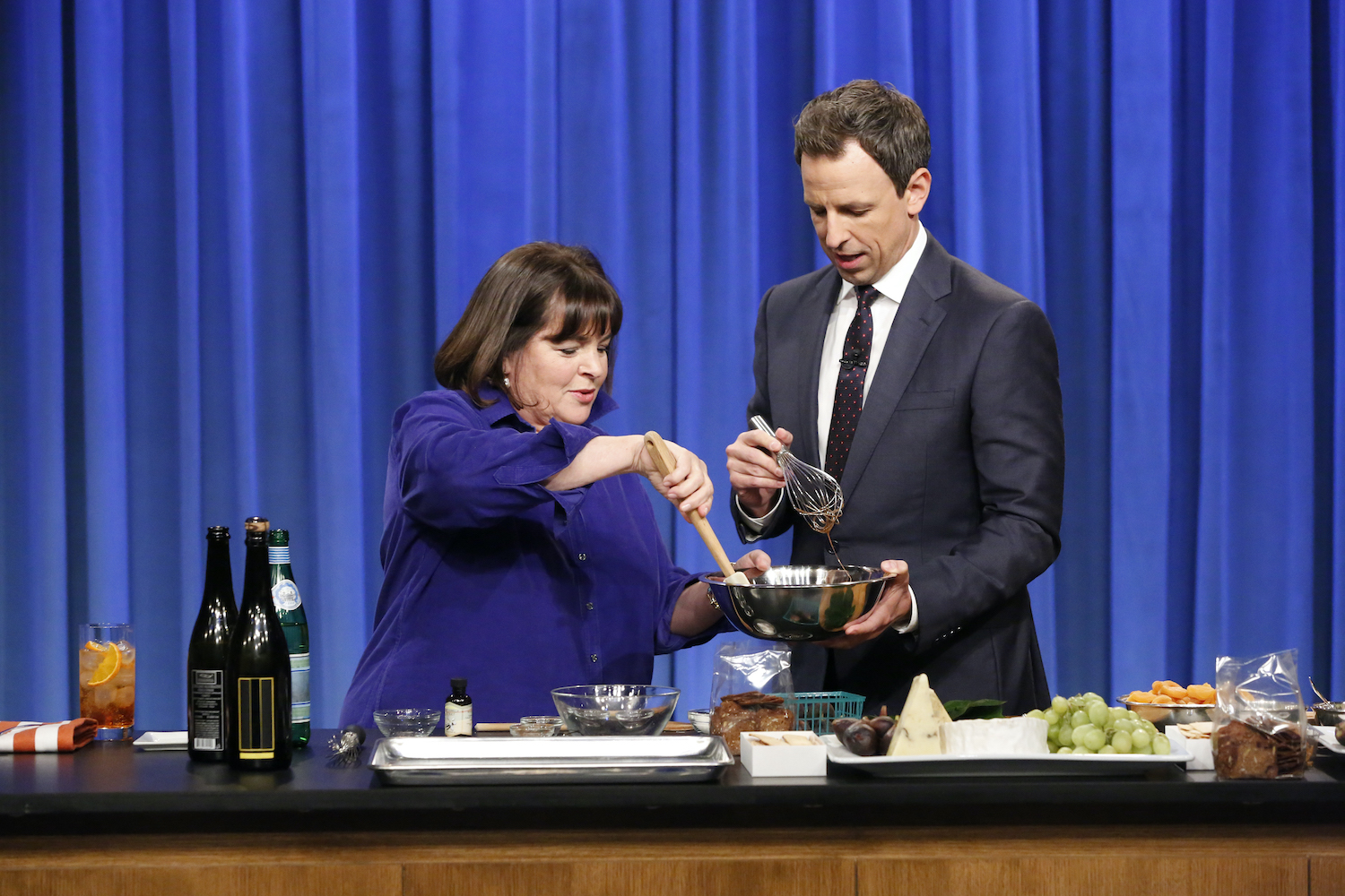 Ina Garten during a cooking segment on Late Night with Seth Meyers